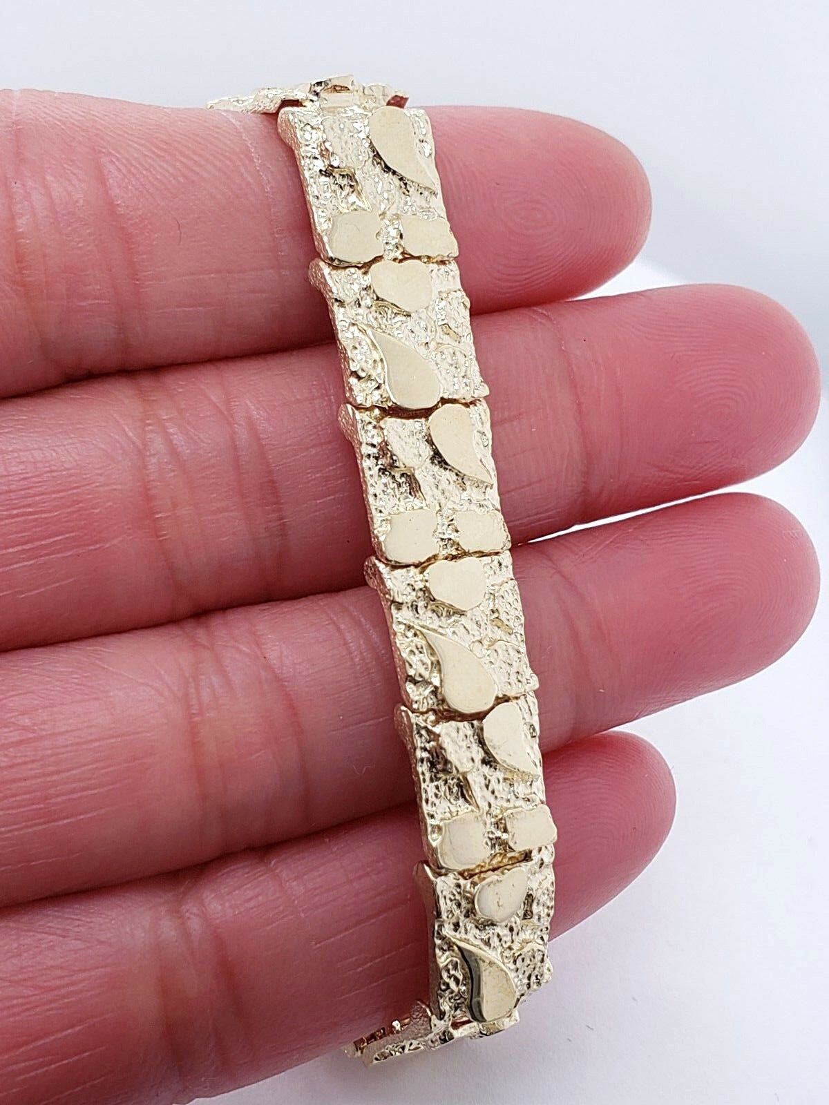 10k Yellow Gold Nugget Bracelet Adjustable 7" - 7.5" 9.5mm 21 grams