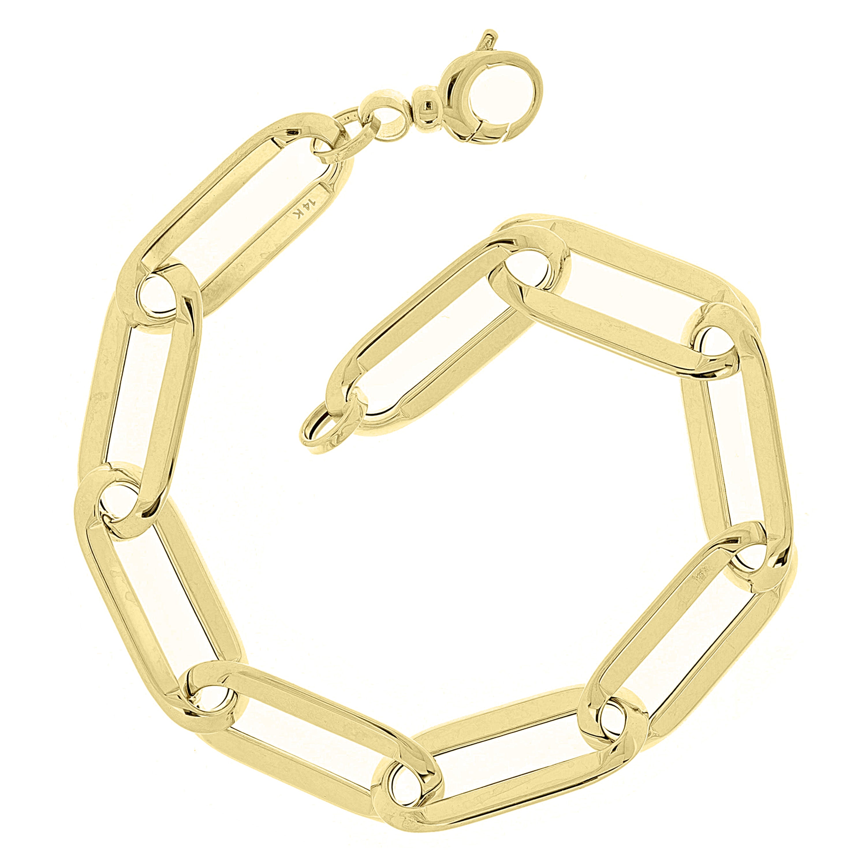 Italian 14k Yellow Gold Hollow Oval Paper Clip Bracelet 8.5" 9.5mm 6.6 grams