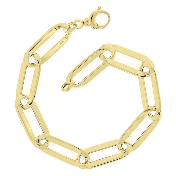 Italian 14k Yellow Gold Hollow Oval Paper Clip Bracelet 8.5