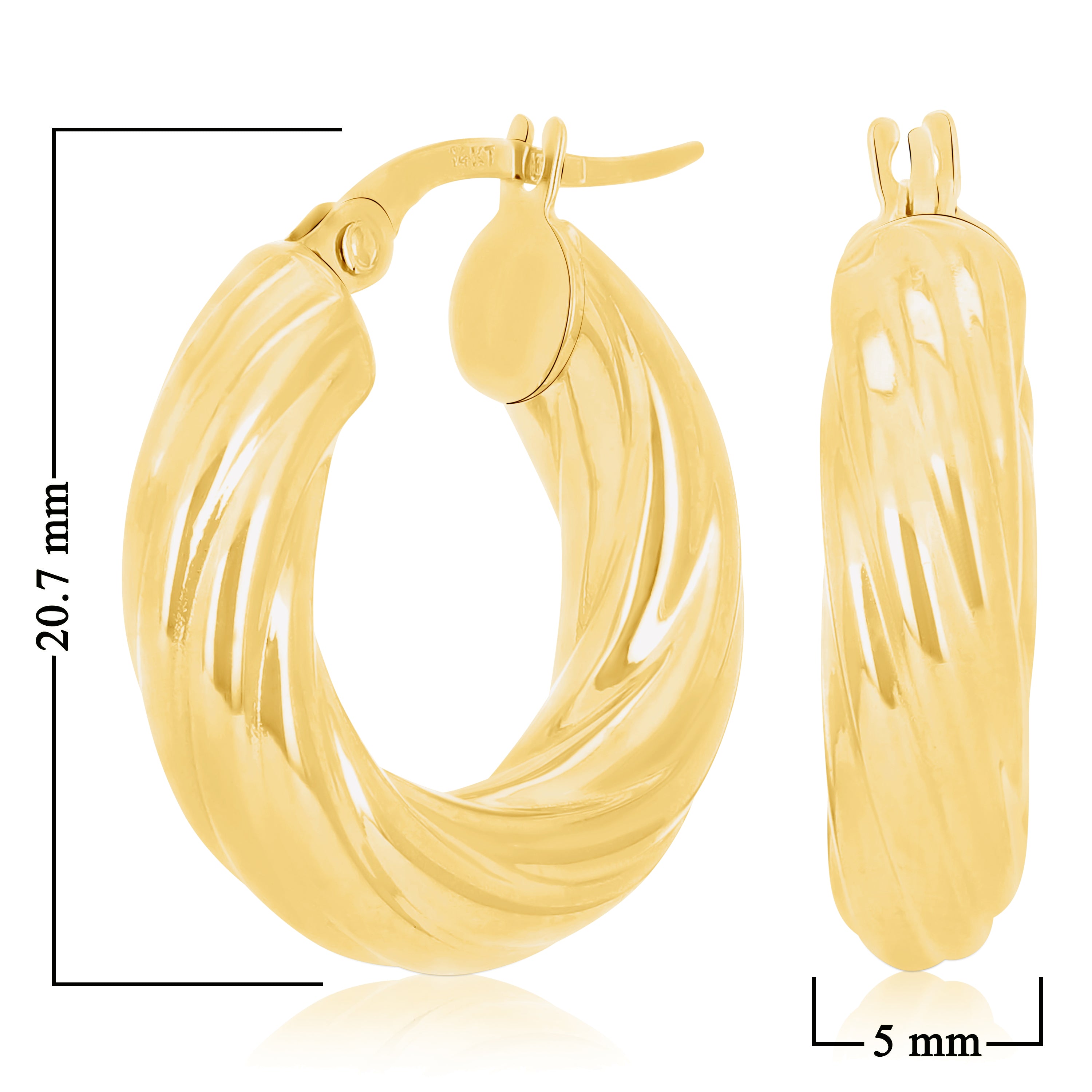 Italian 14k Yellow Gold Twisted 5mm 0.75" Diameter Round Hoop Earrings 2.7 grams