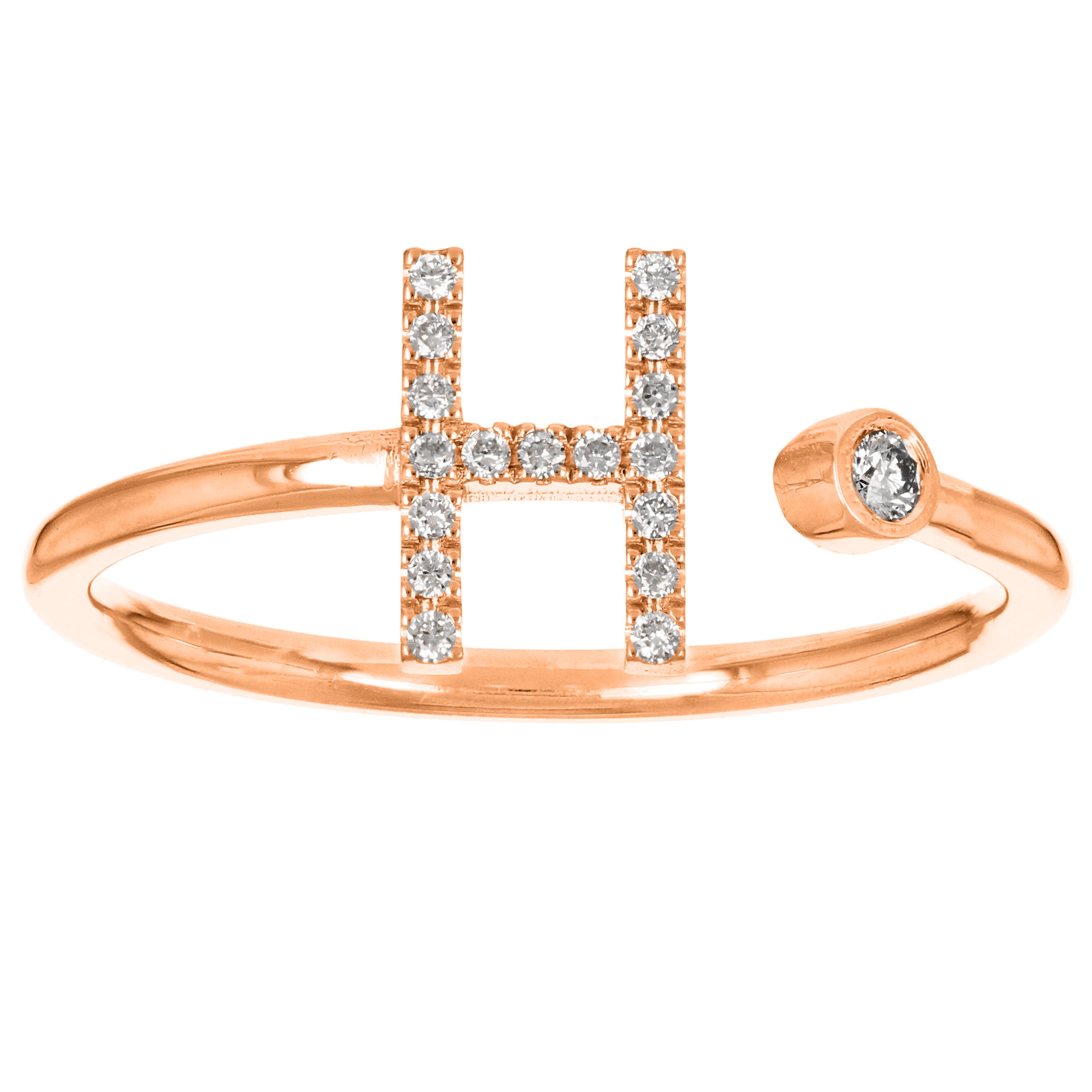14k Rose Gold Diamond Initial Letter H Ring Size 6 - Letter H,Rose