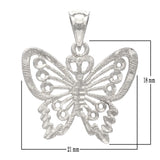 14k White Gold Solid Diamond Cut Butterfly Charm Pendant 2 grams - White
