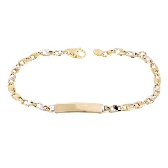 Italian 14k Two Tone Gold Engravable Baby Kids ID Mariner Bracelet 6.5