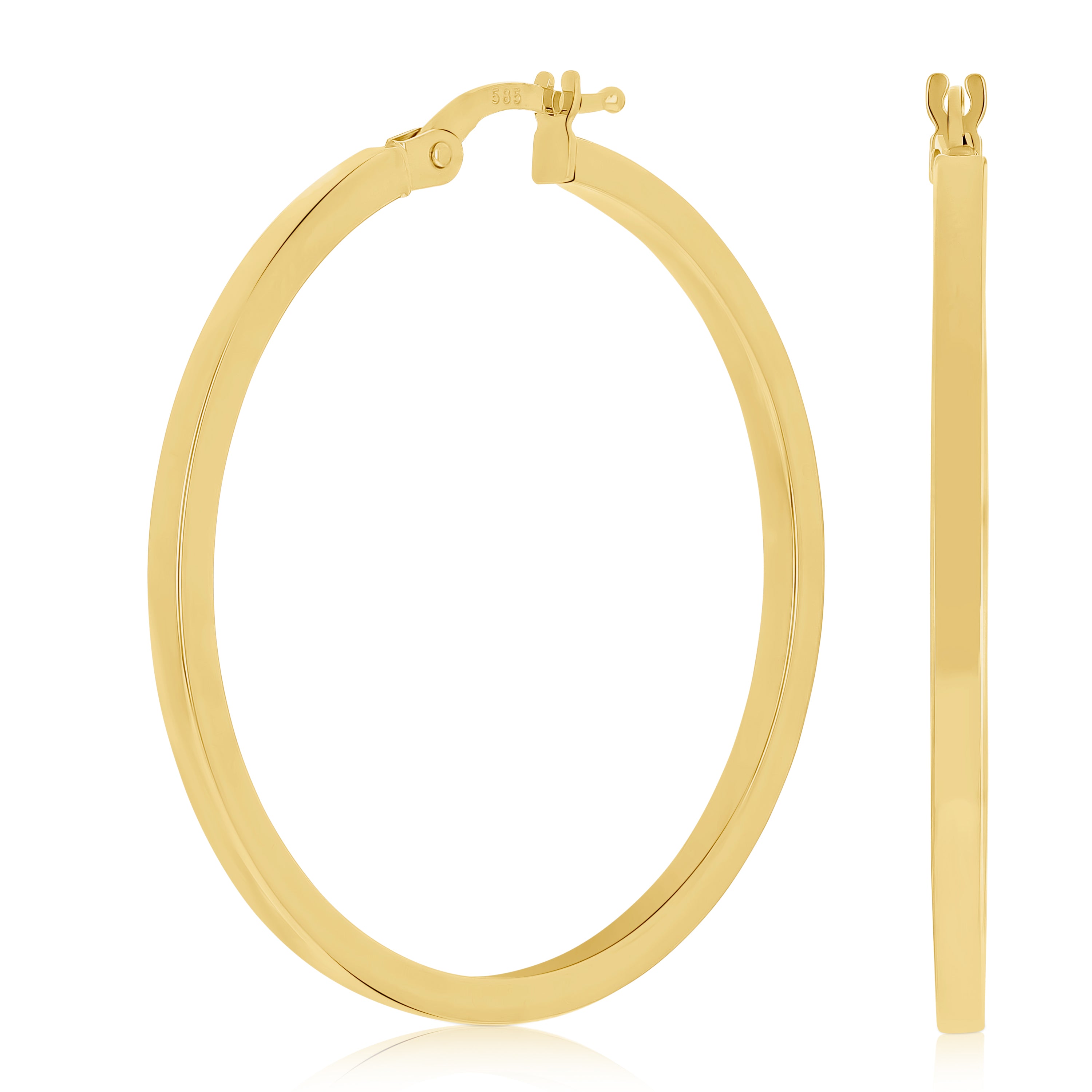 Italian 14k Yellow Gold Hollow Square Tube Round Hoop Earrings 1.4" 2mm 2.4 grams