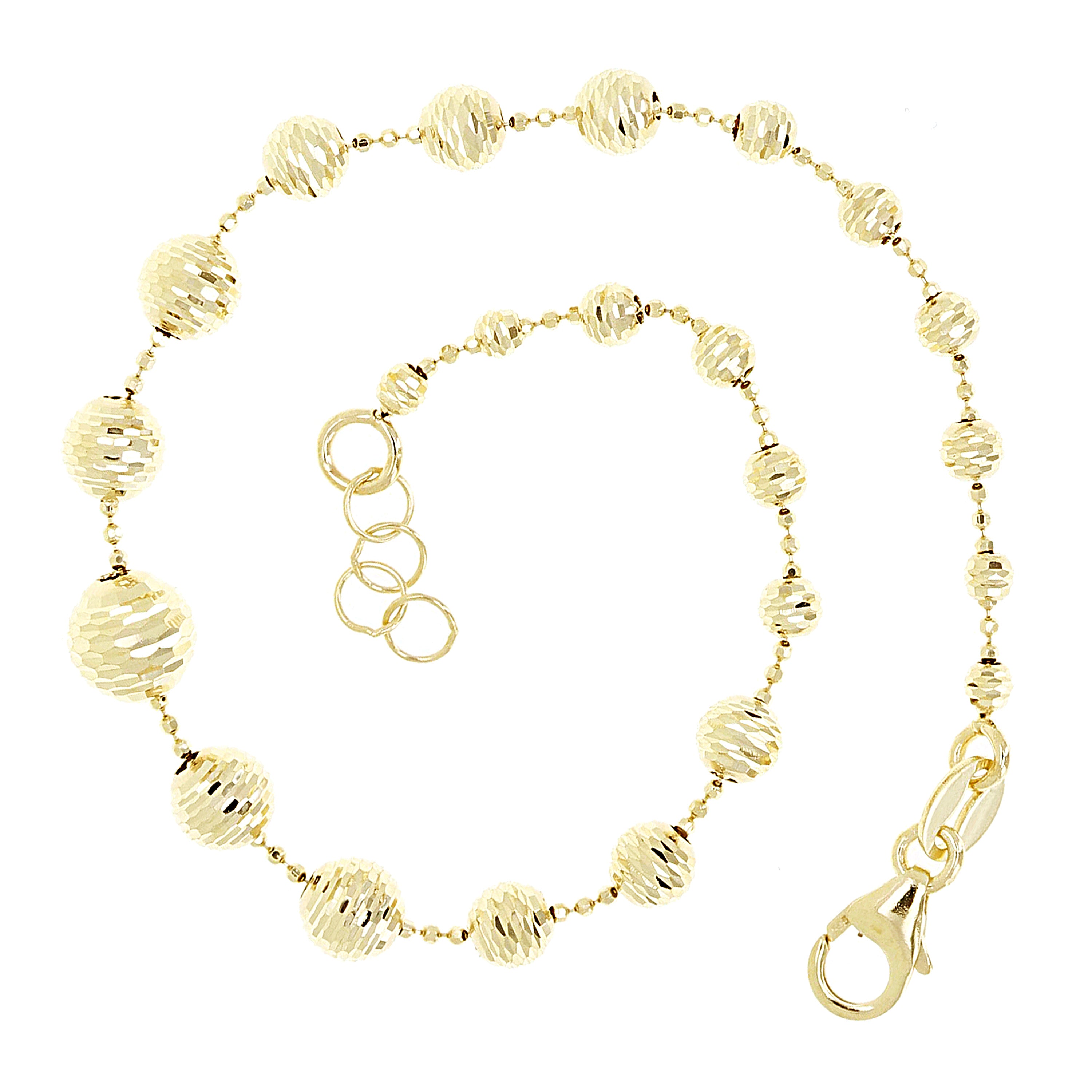Italian 14k Yellow Gold Diamond Cut Graduated Ball Bead Bracelet 7-7.5" 2.6 grams