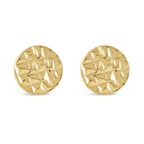 Italian 14k Yellow Gold Mini Round Textured Thumbtack Medallion Stud Earrings - Yellow,6 mm