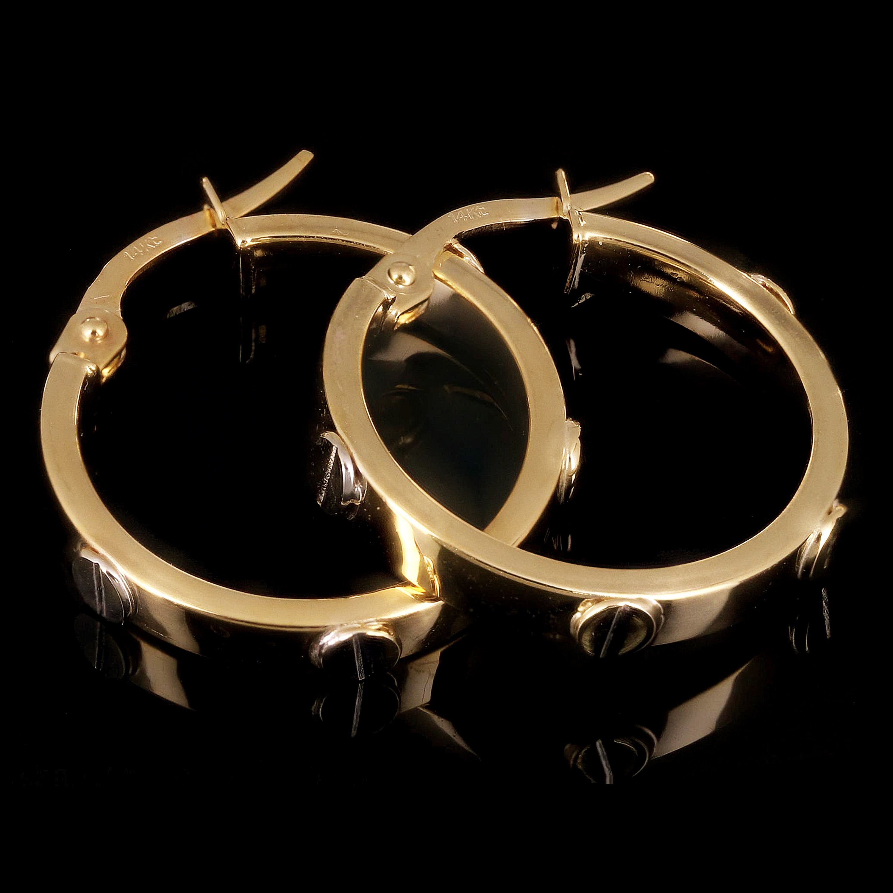 Italian 14k Two-Tone Gold Hollow Screw Design Hoop Earrings 20mm x 3mm 1.8 grams