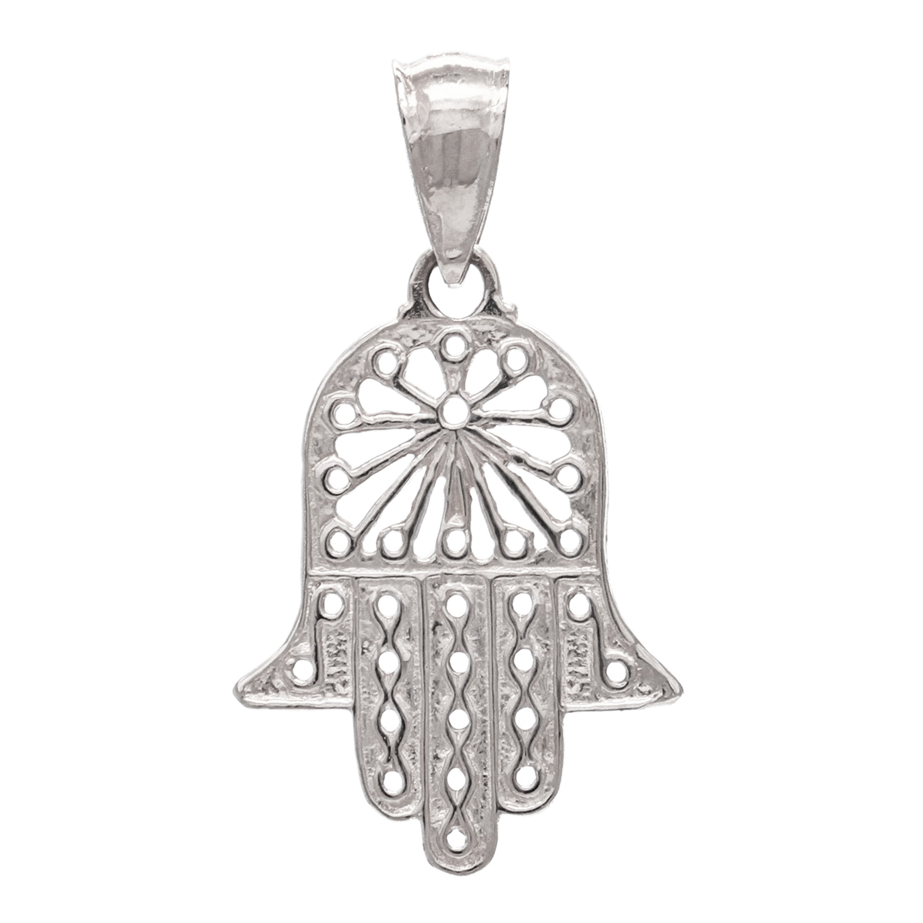 14k White Gold Hand Of Fatima Hamsa Hand Charm Pendant 1 gram - White