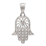 14k White Gold Hand Of Fatima Hamsa Hand Charm Pendant 1 gram - White