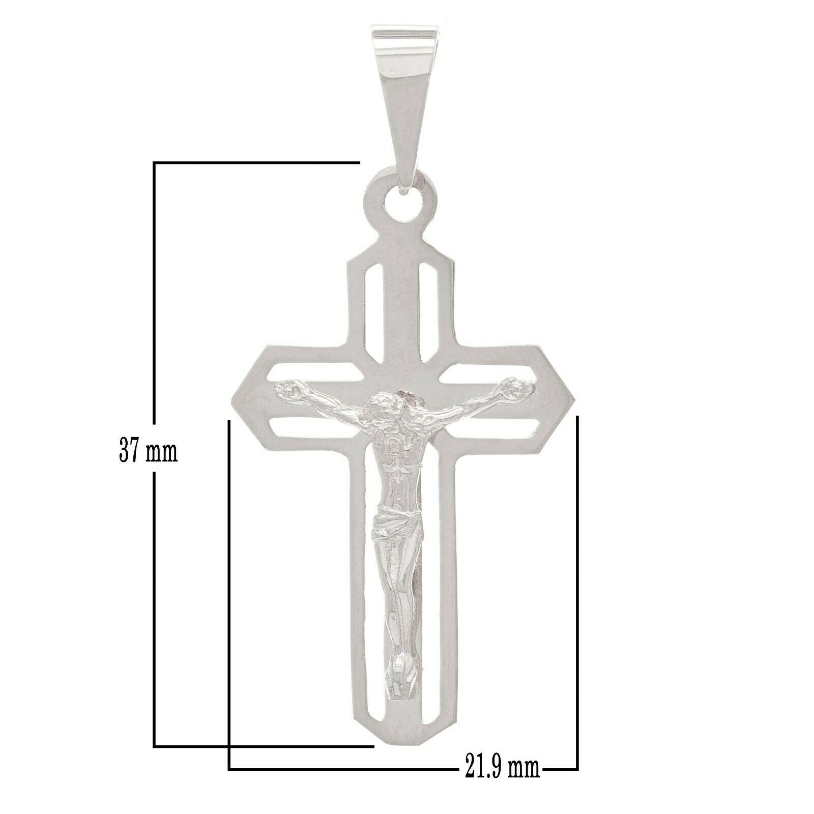 14k White Gold Jesus Christ Crucifix Cross Religious Charm Pendant 1.4" 2.6grams - White