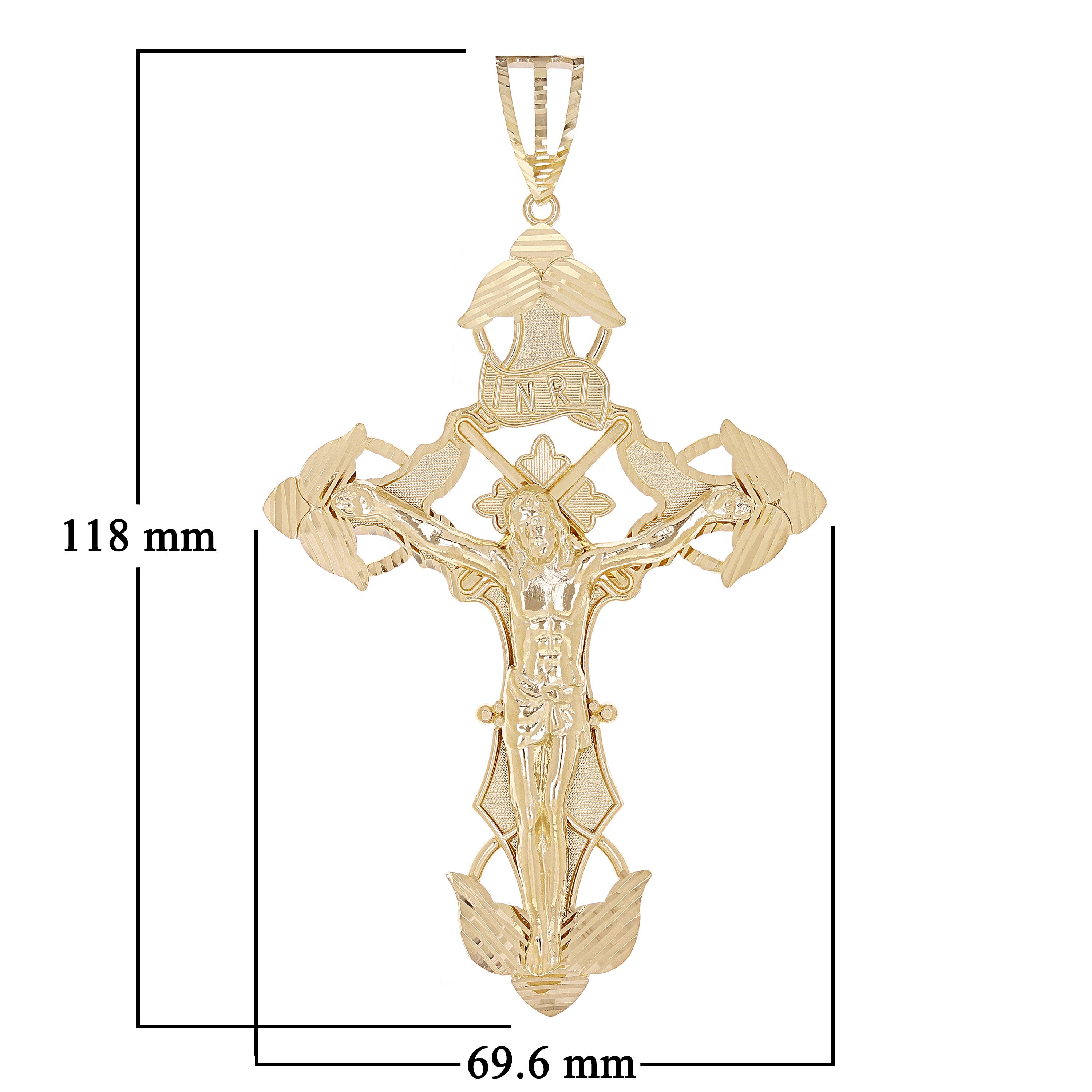 14k Yellow Gold BIG INRI Christ Passion Cross Crucifix Pendant 4.6" 41 grams