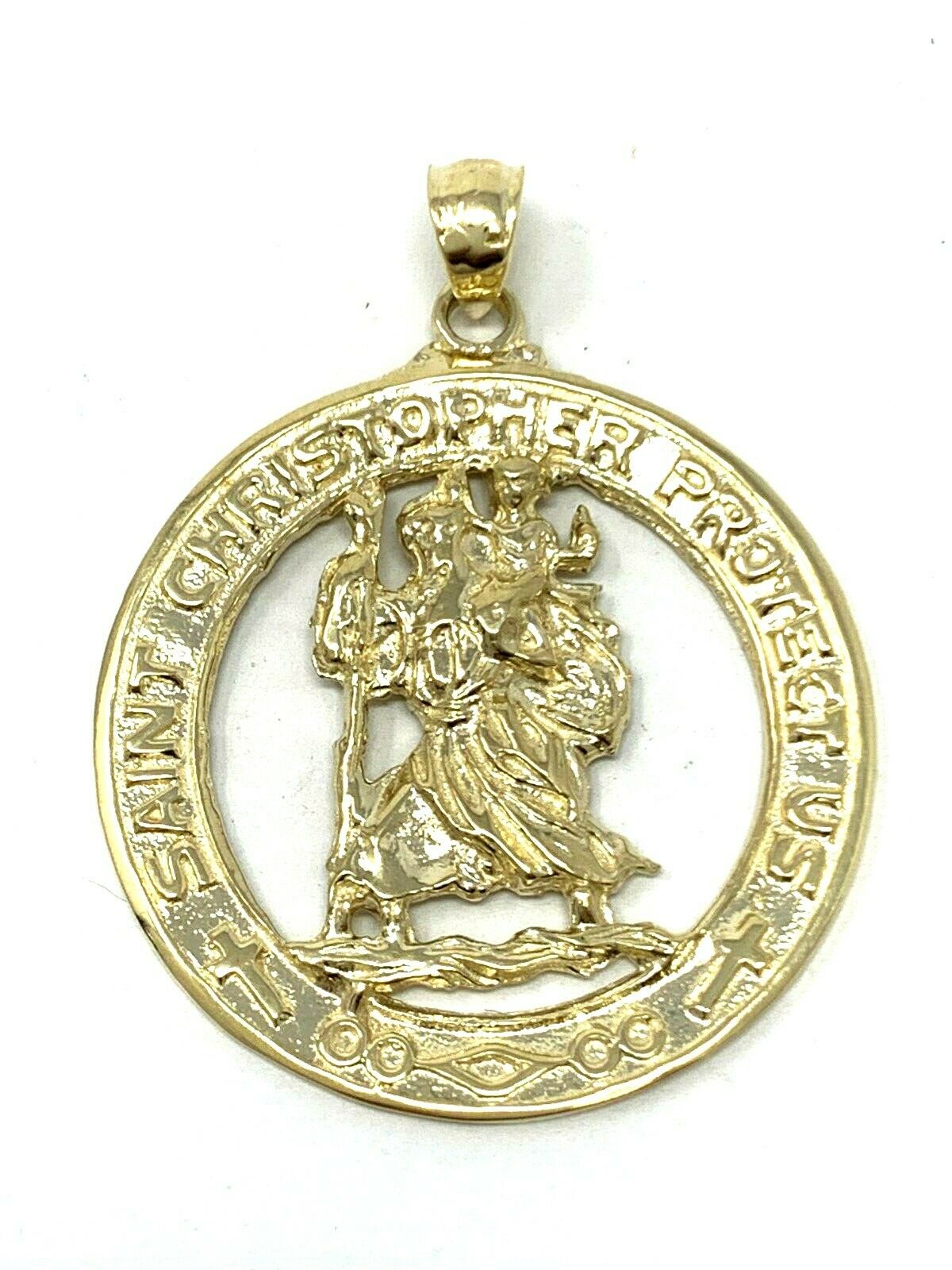 14k Yellow Gold Saint Christopher Round Medal Religious Charm Pendant 5.8 grams