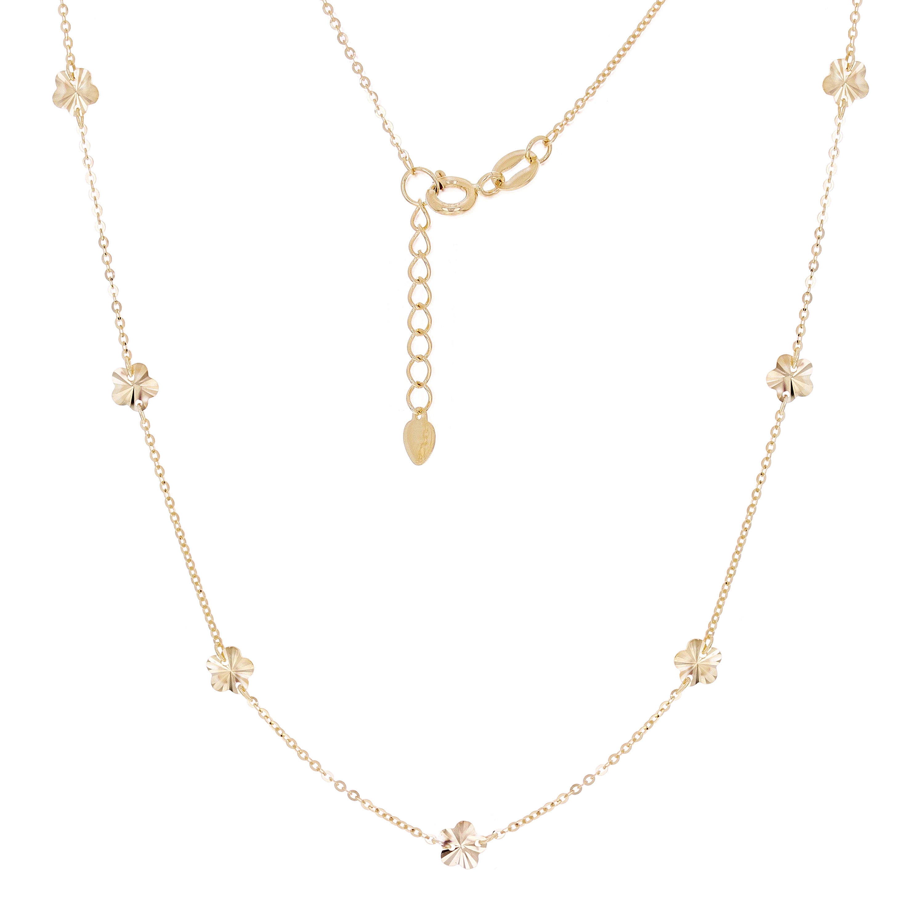 Italian 14k Yellow Gold Diamond Cut Flower Station Necklace 16.5" 4.7mm 2 grams