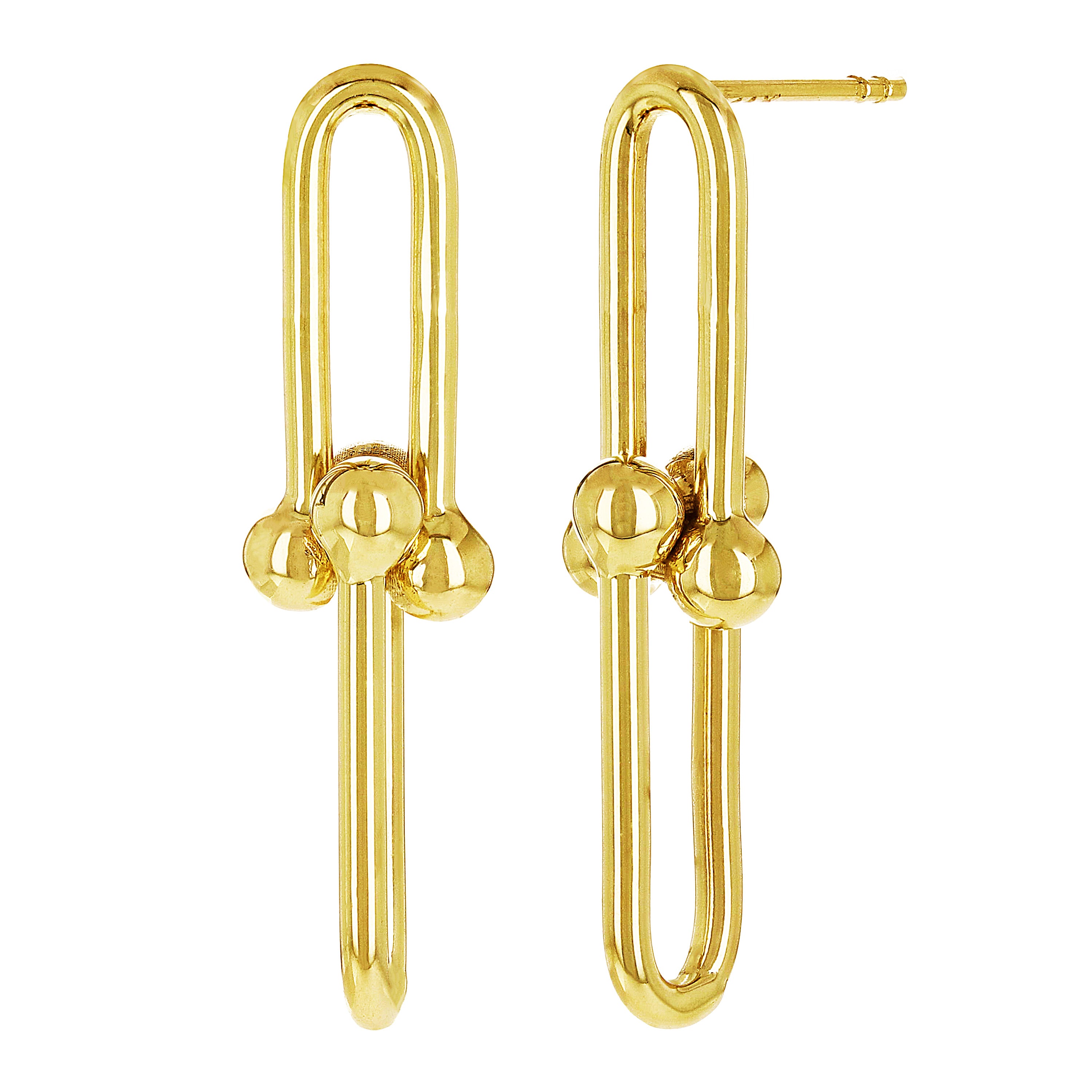 Italian 14k Yellow Gold Semi Solid U Link Dangle Earrings 1.3" 8mm 3.2 grams
