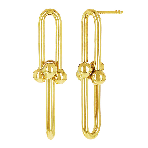Italian 14k Yellow Gold Semi Solid U Link Dangle Earrings 1.3