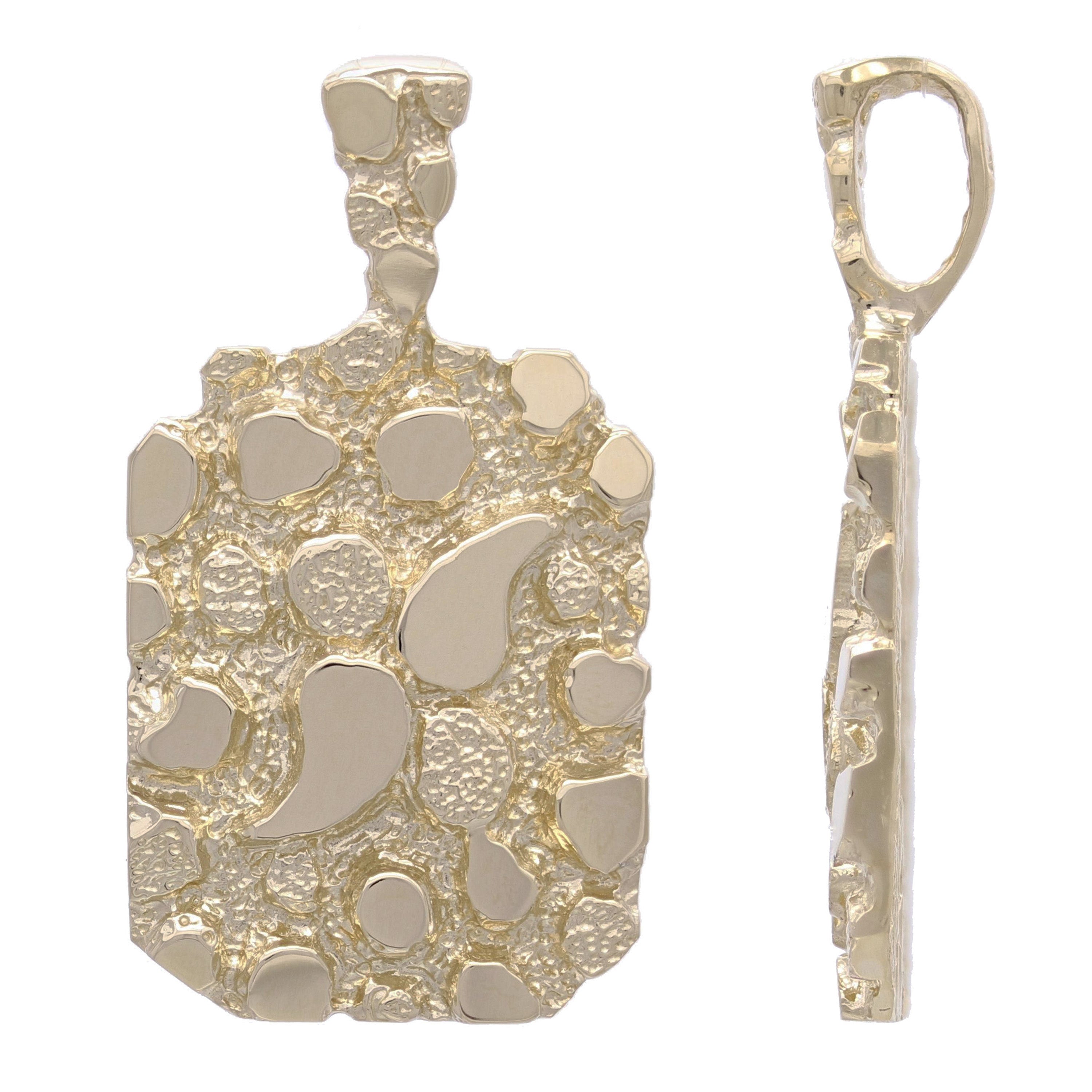 14k Yellow Gold Solid Large Chunky Rectangle Nugget Pendant 1.46" 9.7 grams - Yellow