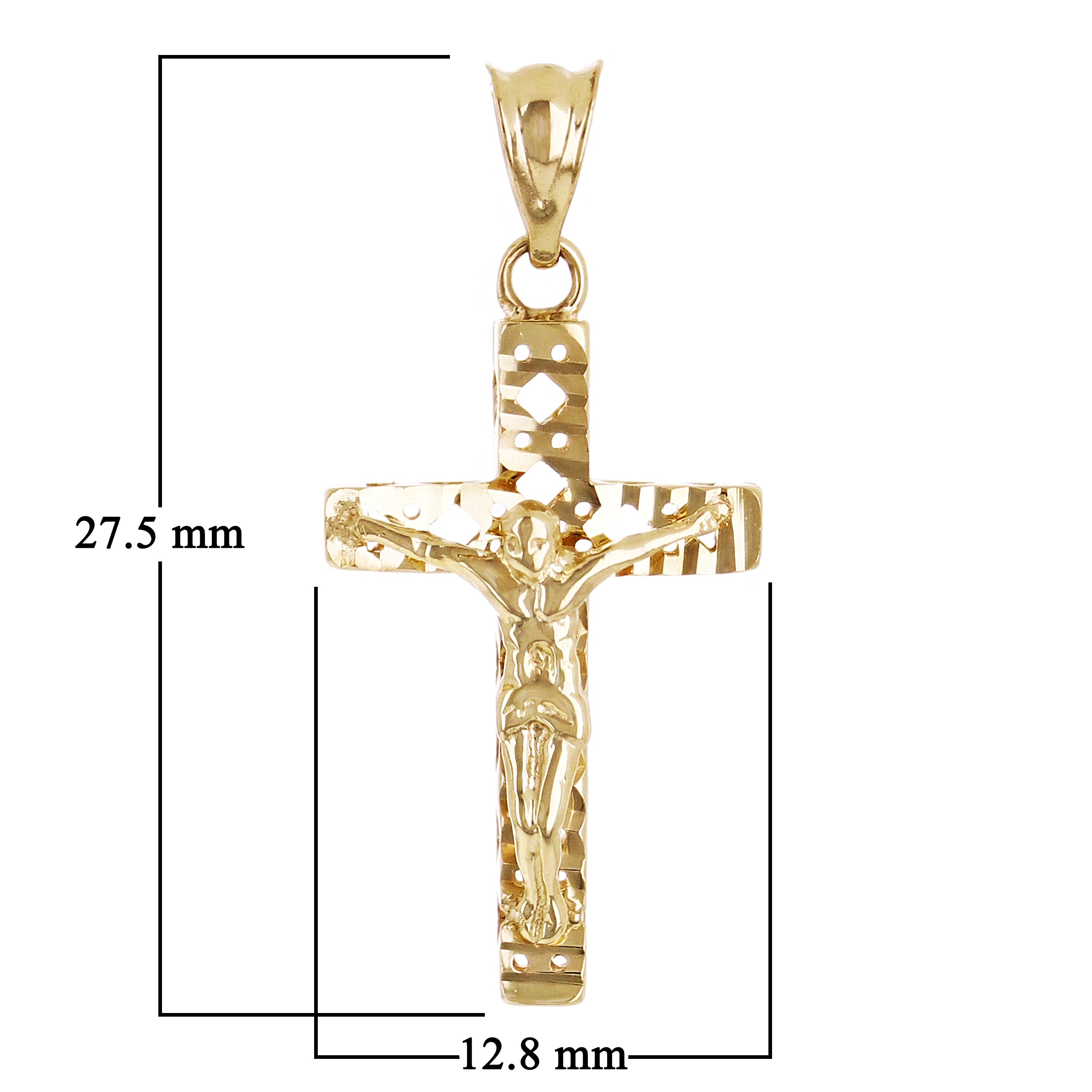 Italian 14k Yellow Gold 3D Double Sided Crucifix Cross Charm Pendant 1.1" 1.7g