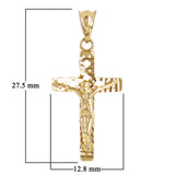 Italian 14k Yellow Gold 3D Double Sided Crucifix Cross Charm Pendant 1.1" 1.7g
