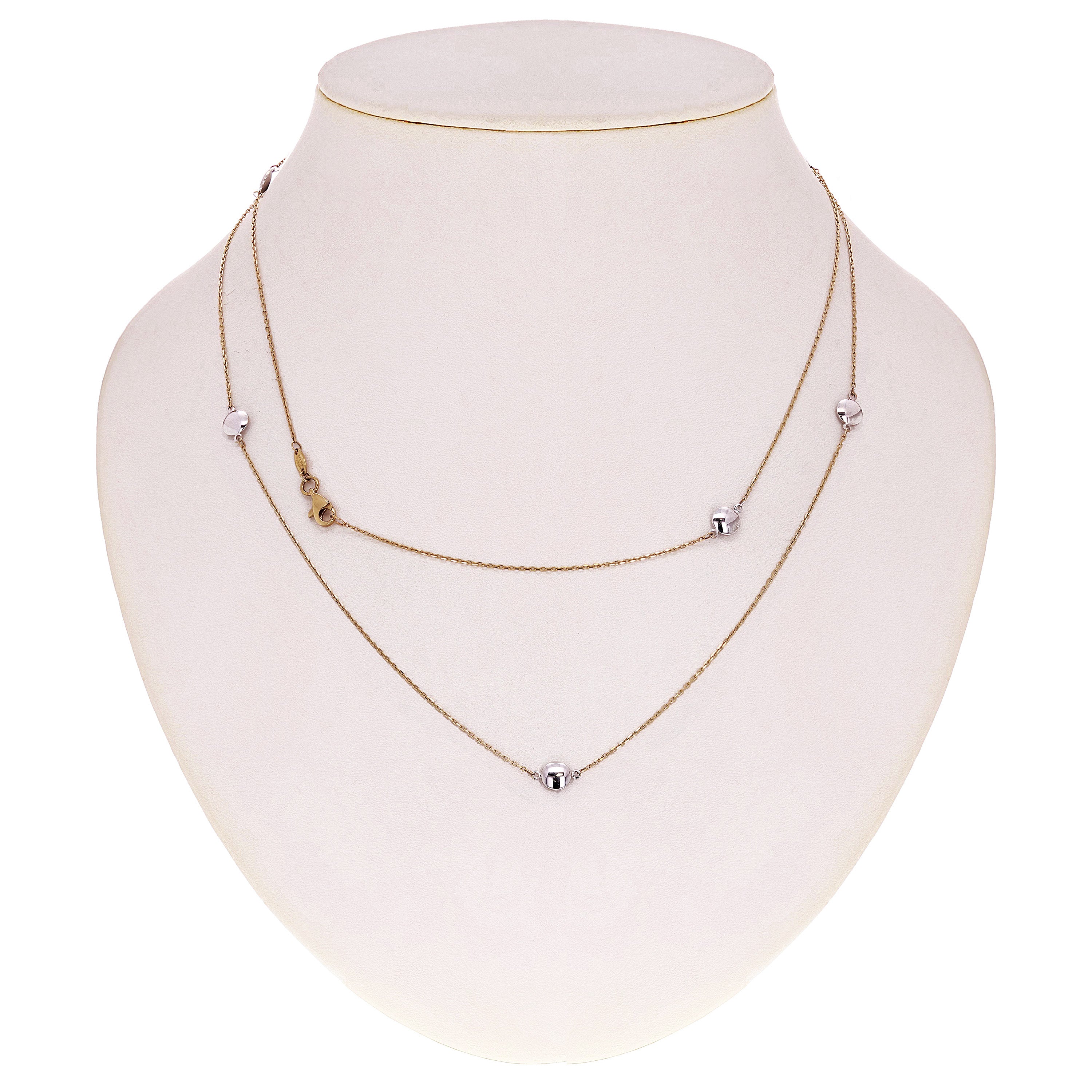 14k Two Tone Gold Round Station Necklace 37" 6mm 4.5 grams