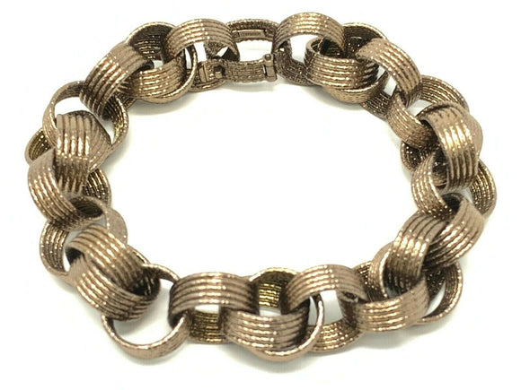 Italian 14k Brown Gold Textured Round Double Link Bracelet 7.5