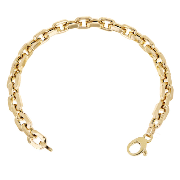 Italian 14k Yellow Gold Hollow Oval Link Bracelet 7.75