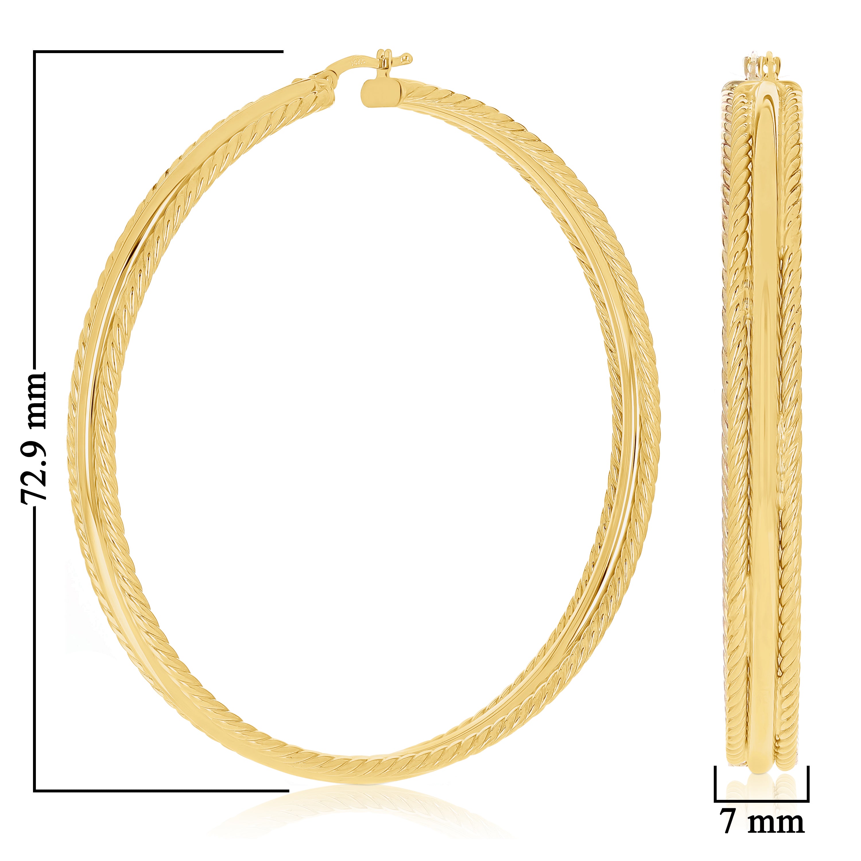 Italian 14k Yellow Gold Hollow Double Rope Hoop Loop Earrings 2.9" 7mm 12.2grams