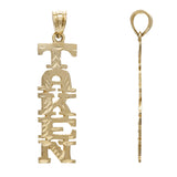 14k Yellow Gold Diamond Cut Word TAKEN Charm Pendant 1.5" 2 grams - Yellow