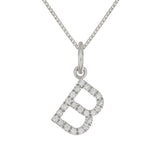 14k White Gold Diamond Initial Letter B Charm Pendant Necklace 18" - Letter B,White