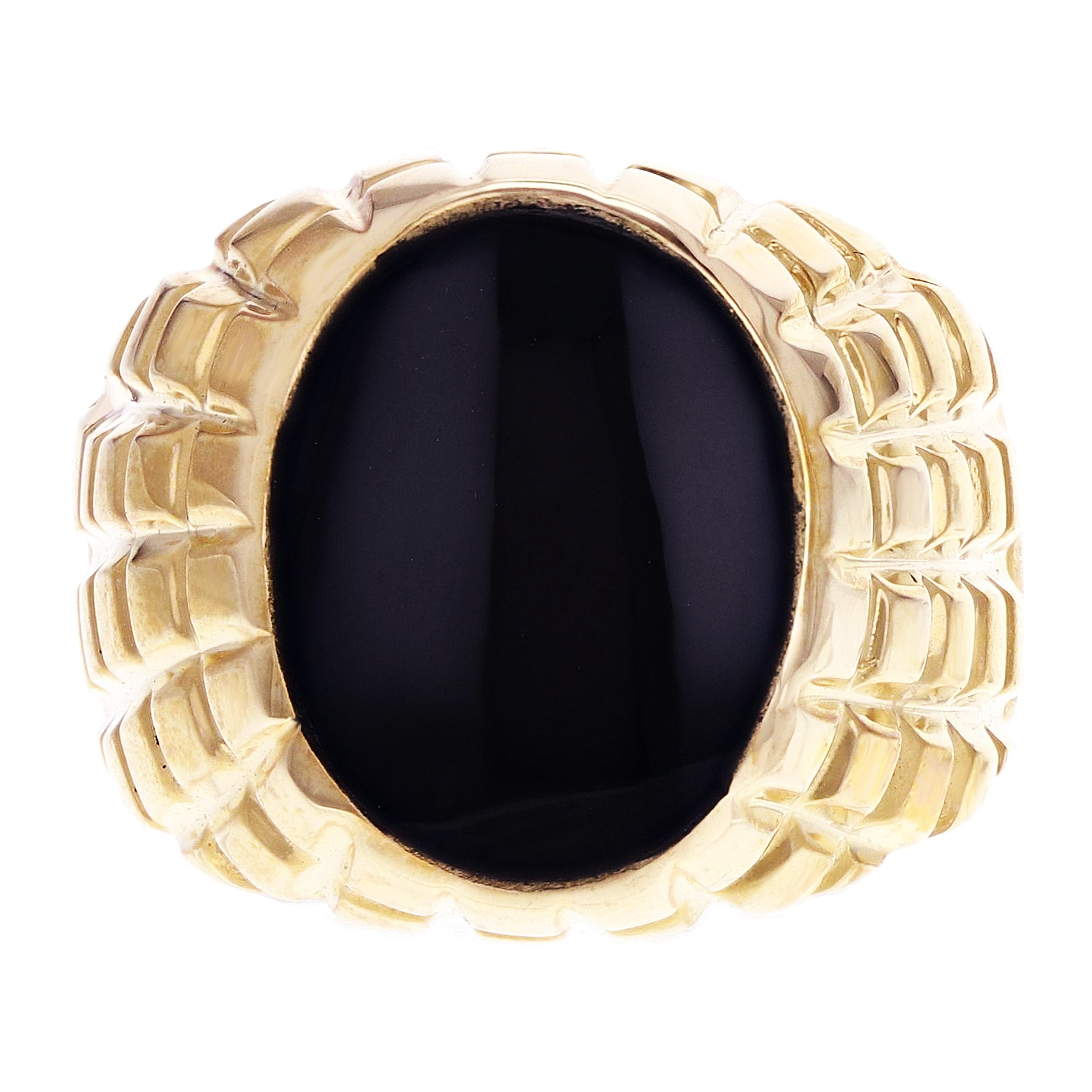 Men's 14k Yellow Gold Solid Oval Black Onyx Ring Size 7 - Ring Size 7