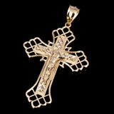 14k Yellow Gold Diamond Cut Jesus Cross Crucifix Pendant 2.5" 6.7 grams