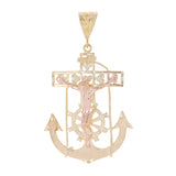 14k Yellow & Rose Gold Jesus Christ Crucifix Mariner Anchor Pendant 2.4" 11.5g