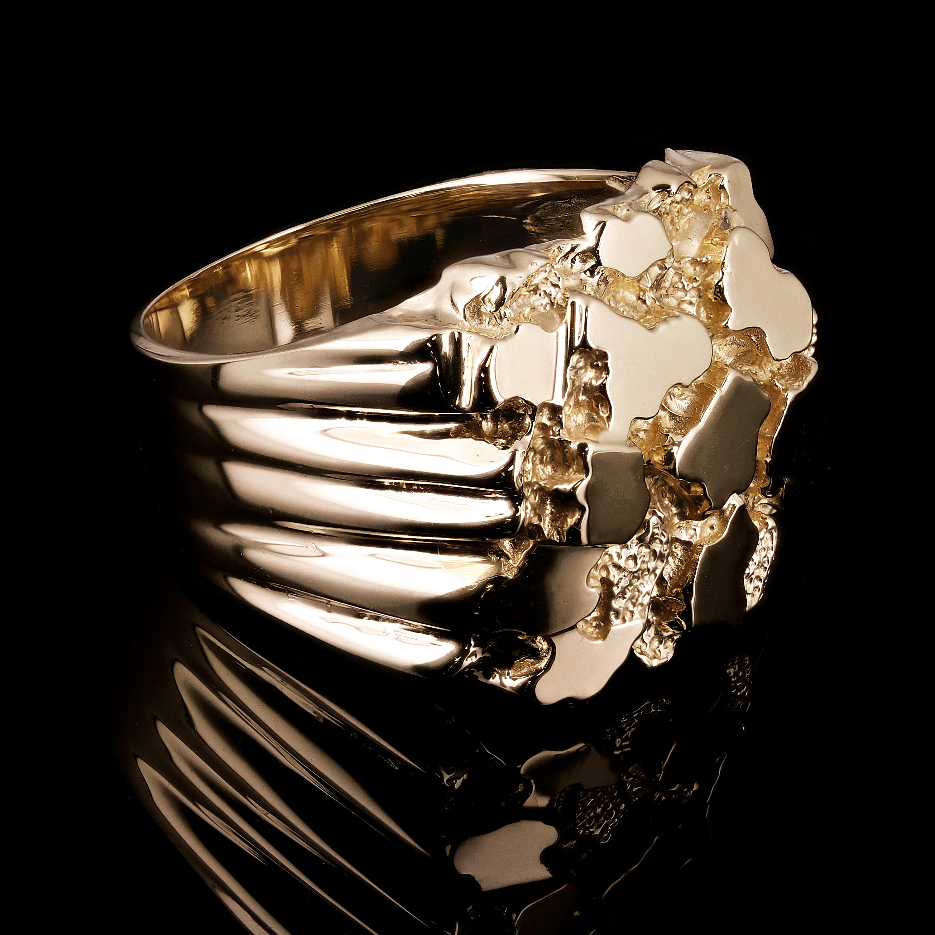 Men's 10k Yellow Gold Solid Heavy Nugget Ring Band 20mm Size 7.5 -  9.3 grams - Ring Size 7.5 9.3 grams
