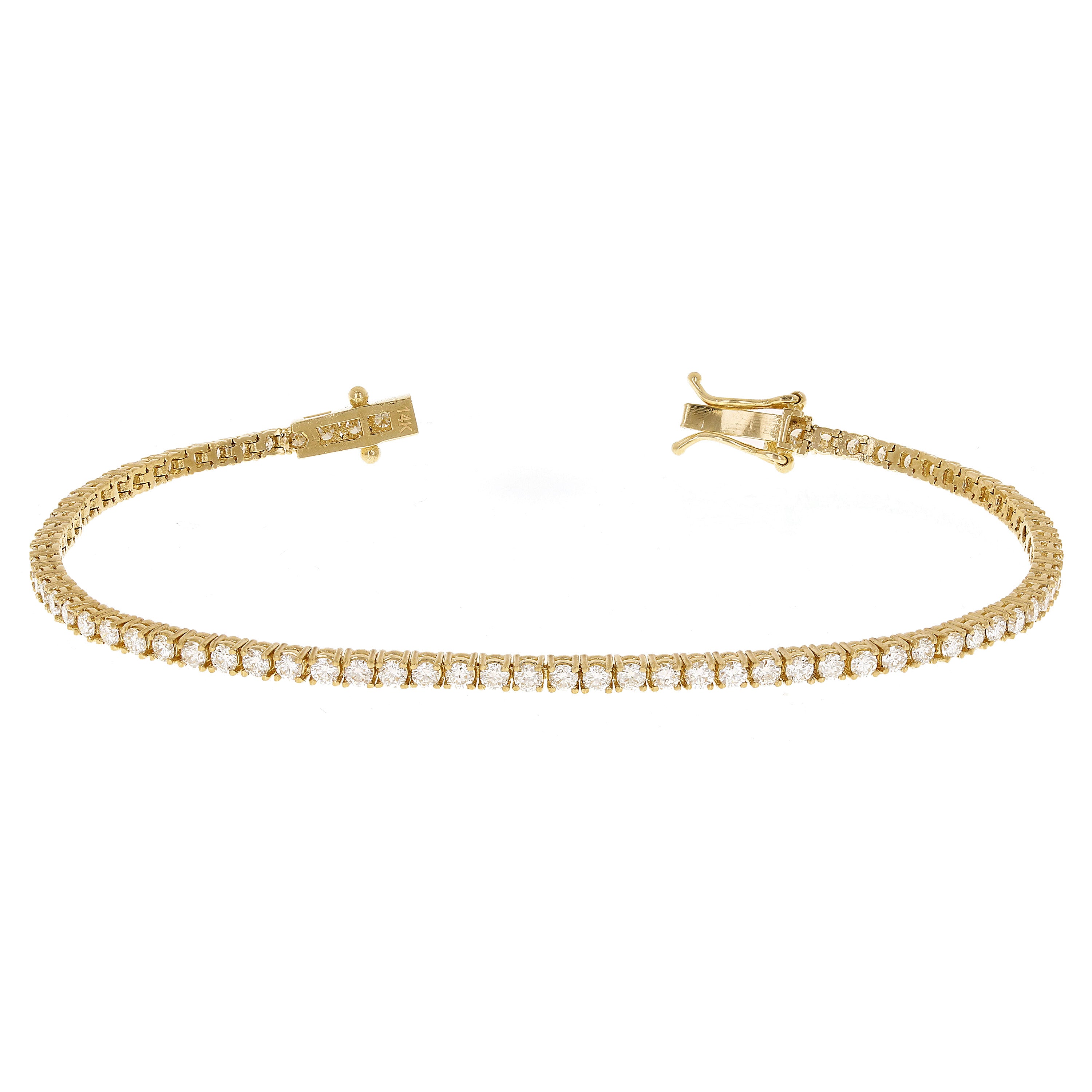 14k Yellow Gold 2.52ctw Diamond Tennis Bracelet 7" 2.4mm 6.5 grams