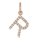 14k Rose Gold Diamond Initial Letter R Charm Pendant - Letter R,Rose