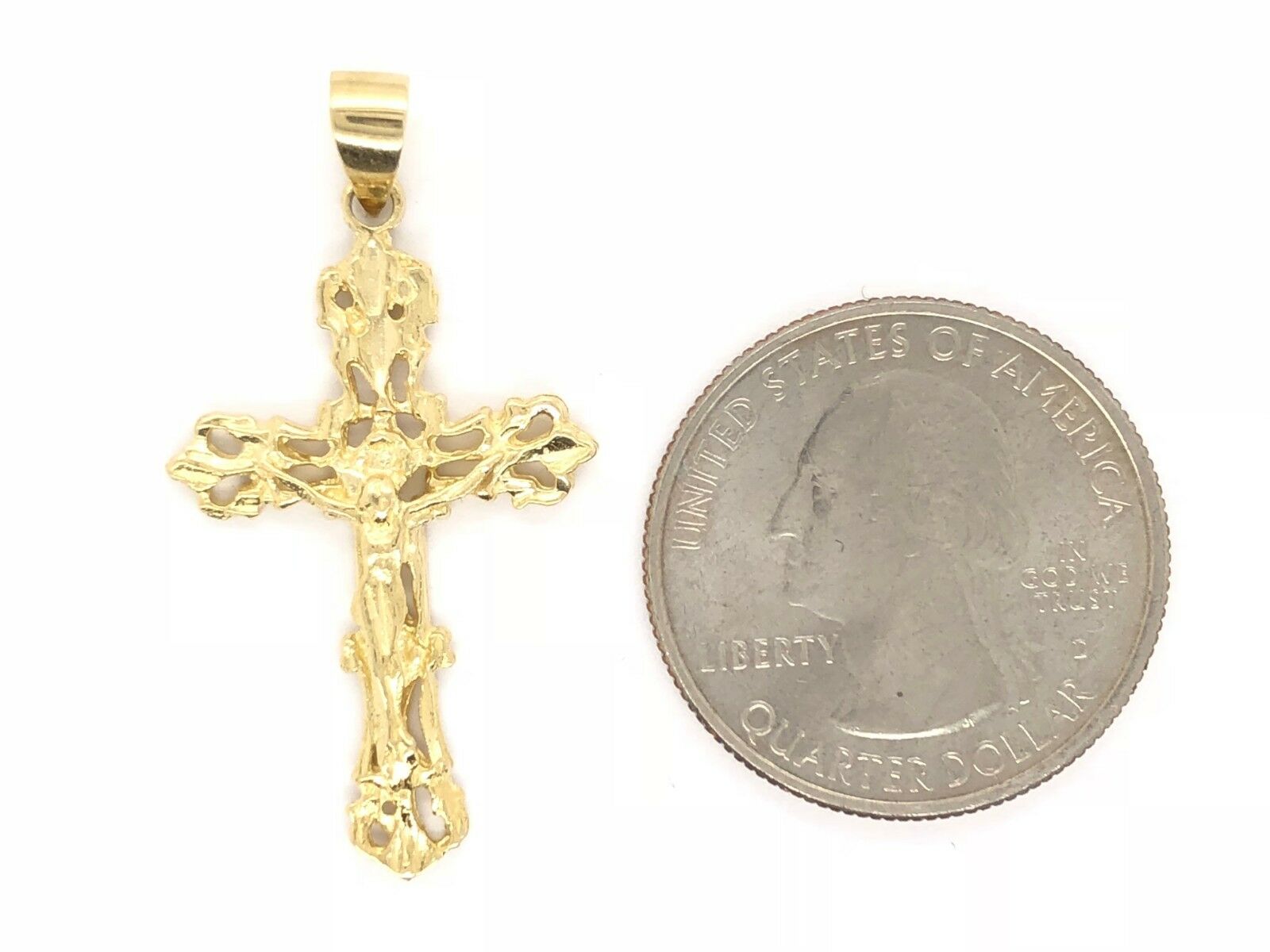 14k Yellow Gold Jesus Christ Crucifix Cross Religious Pendant 1.45" 2.4 grams