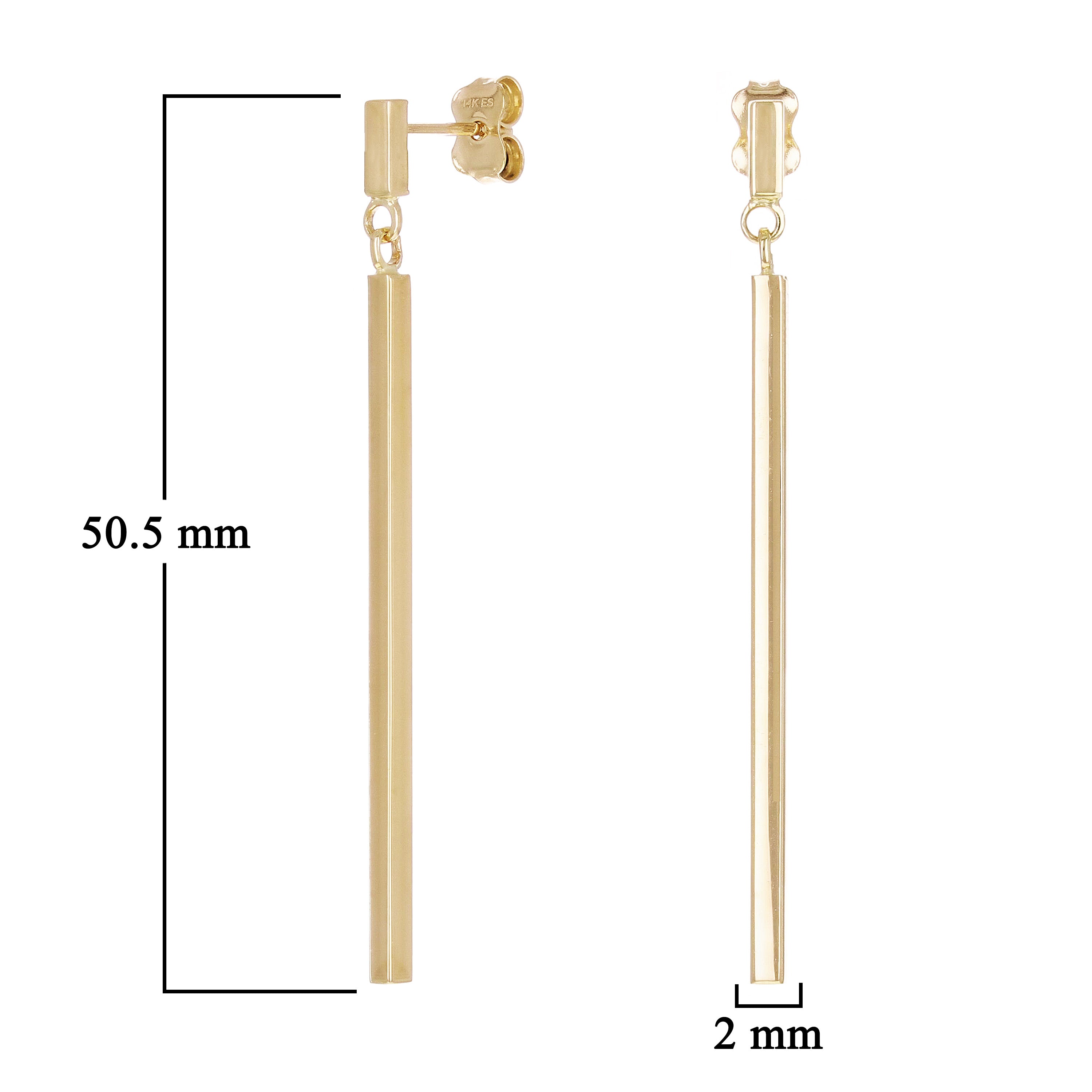 Italian 14k Yellow Gold Vertical Bar Dangle Drop Earrings 2" 2mm 2 grams - Bar Dangle 2"