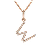 14k Rose Gold Diamond Initial Letter W Charm Pendant Necklace 18" - Letter W,Rose