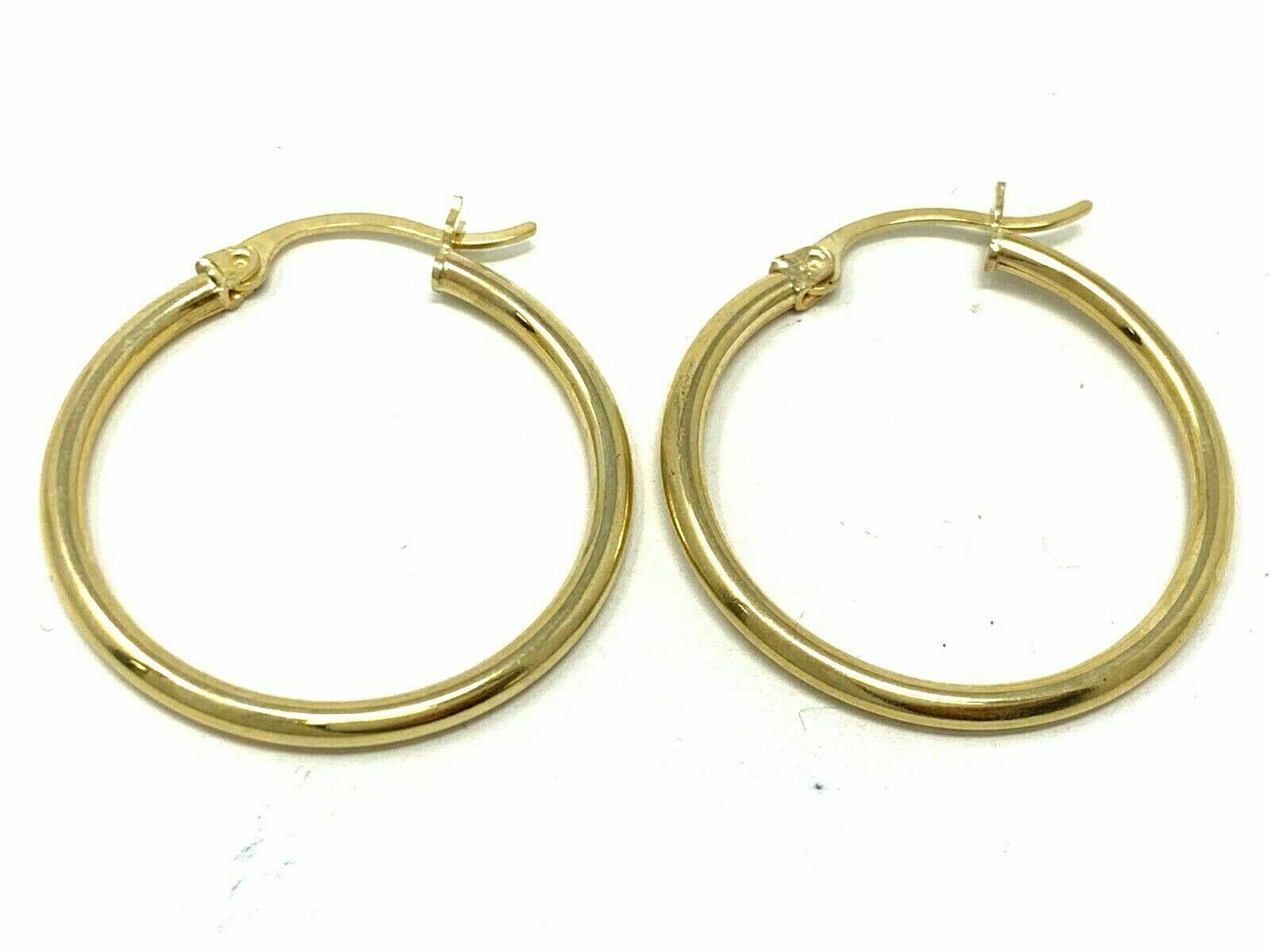 14k Yellow Gold Hollow Round Hoop Loop Earrings 1.15" 2mm 2 grams