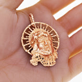 10k Rose Gold Diamond Cut Jesus Christ Face Religious Charm Pendant 2.1" 14.7g - Rose