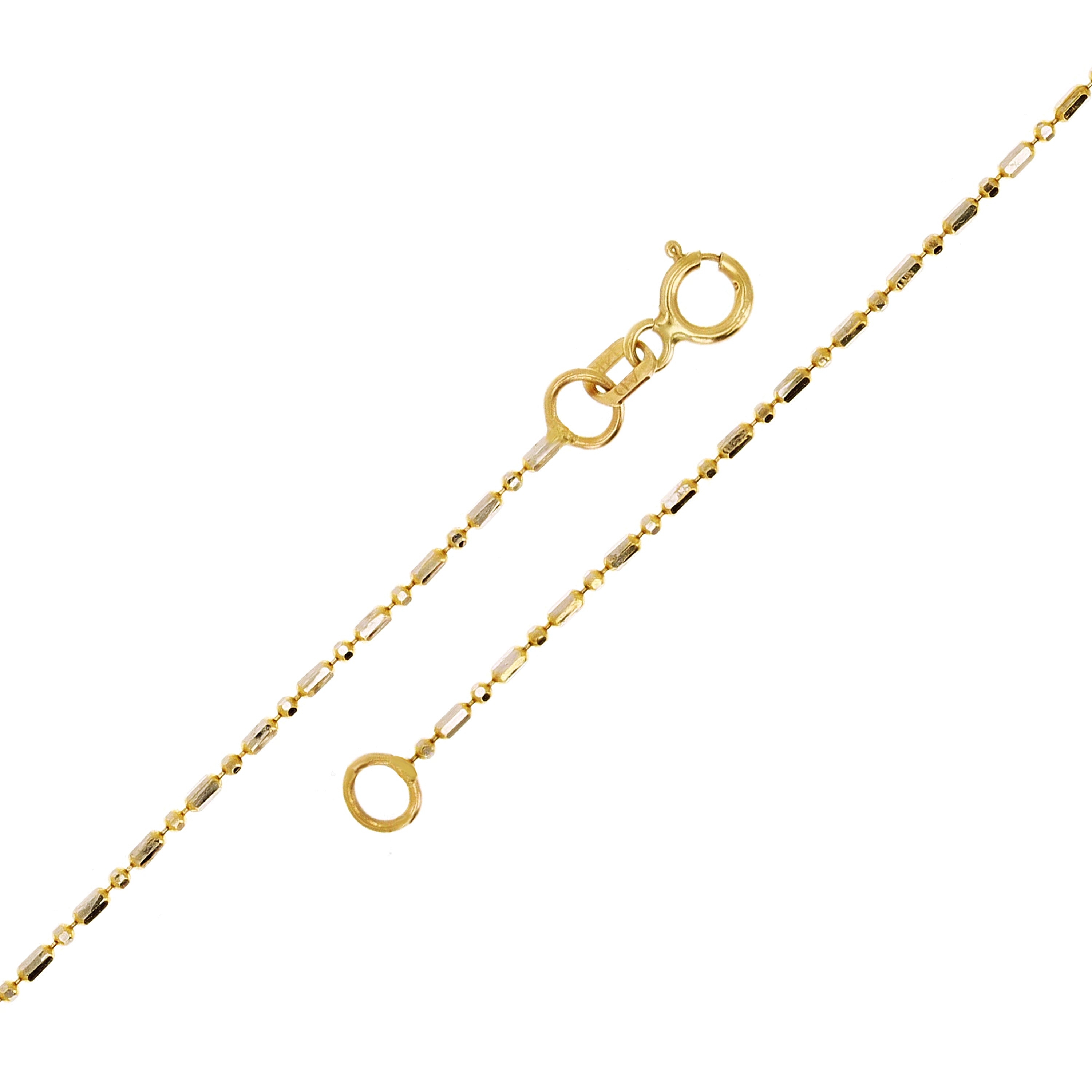 Italian 14k Two-Tone Gold Ball Bead Charm Anklet Bracelet 10" 1.2mm 1.5 grams