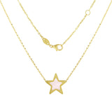 Italian 14k Yellow Gold Pearl Star Charm Pendant Necklace 16.5-17.5" 1.8 grams