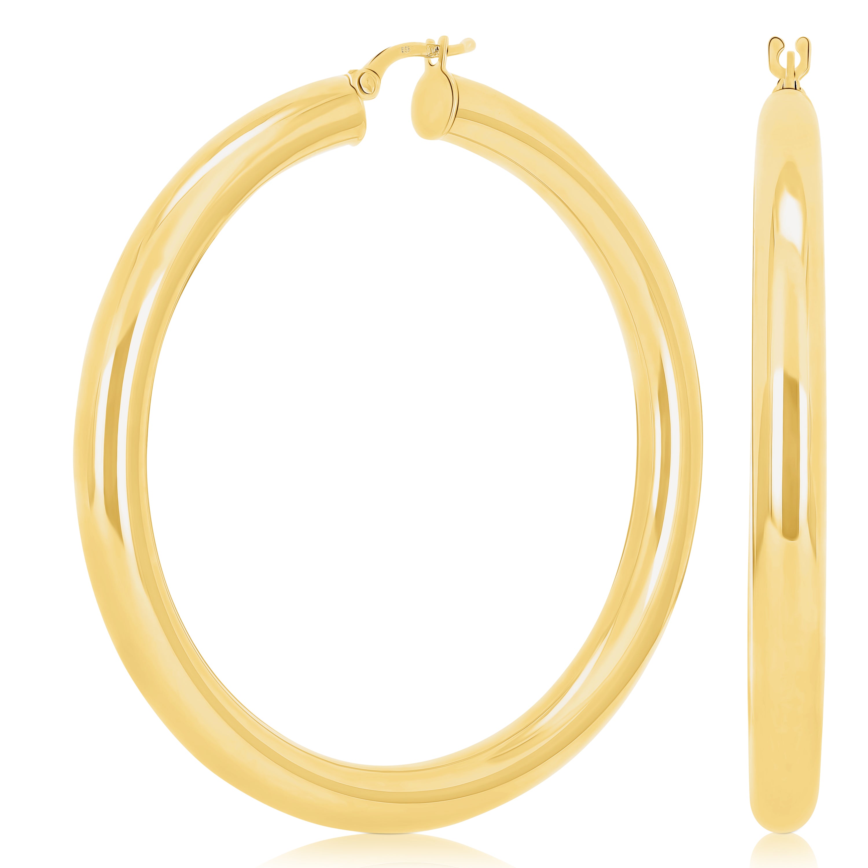 Italian 14k Yellow Gold High Polish 2.1" Diameter Round Hoop Earrings 7.8 grams