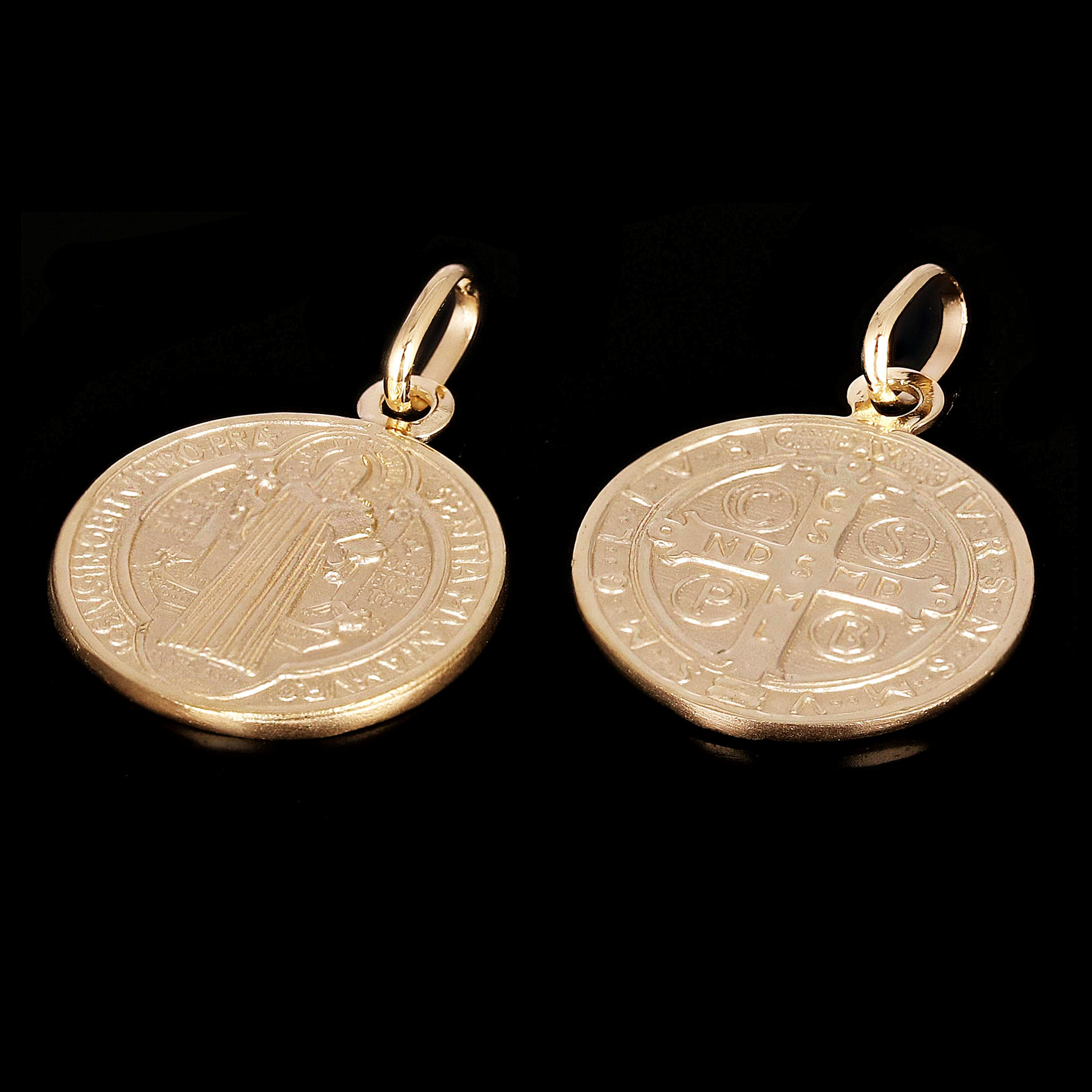 14k Yellow Gold Round Saint Benedict Medal Charm Pendant 1" 2.9 grams