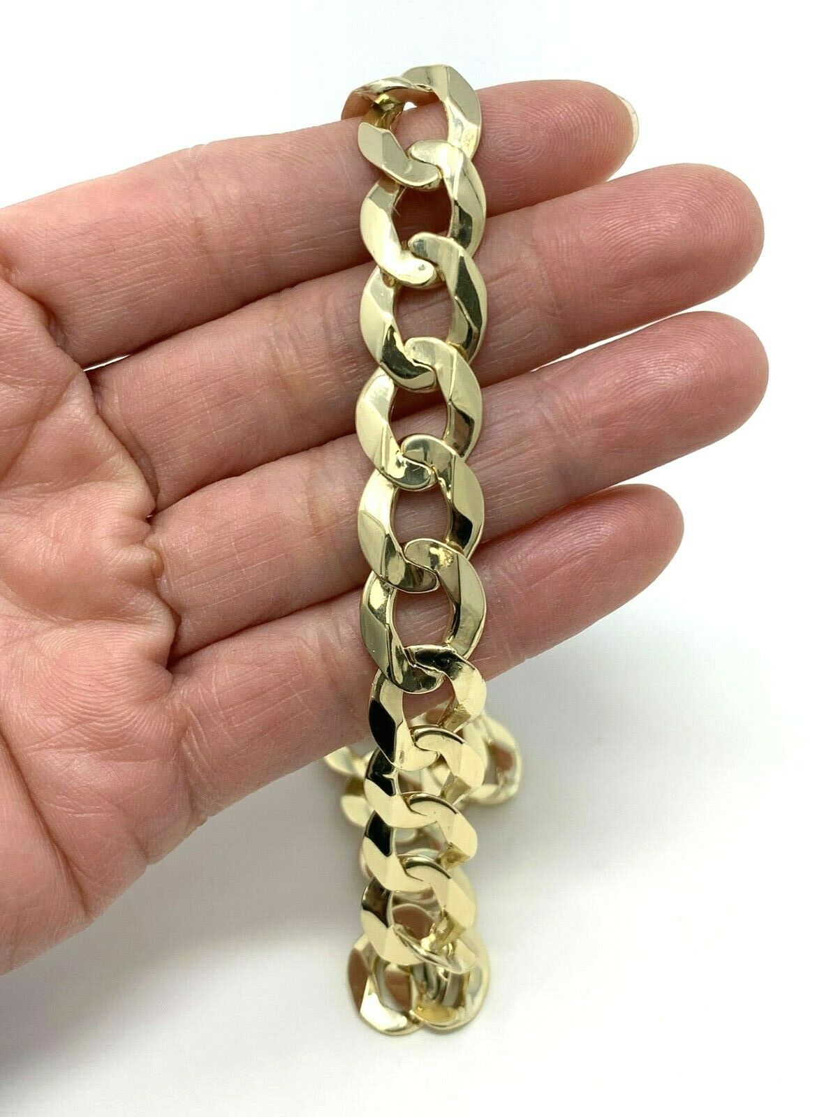Men's 14k Yellow White or Rose Gold Solid Flat Cuban Chain Link Necklace 22" - 30" 11.5mm