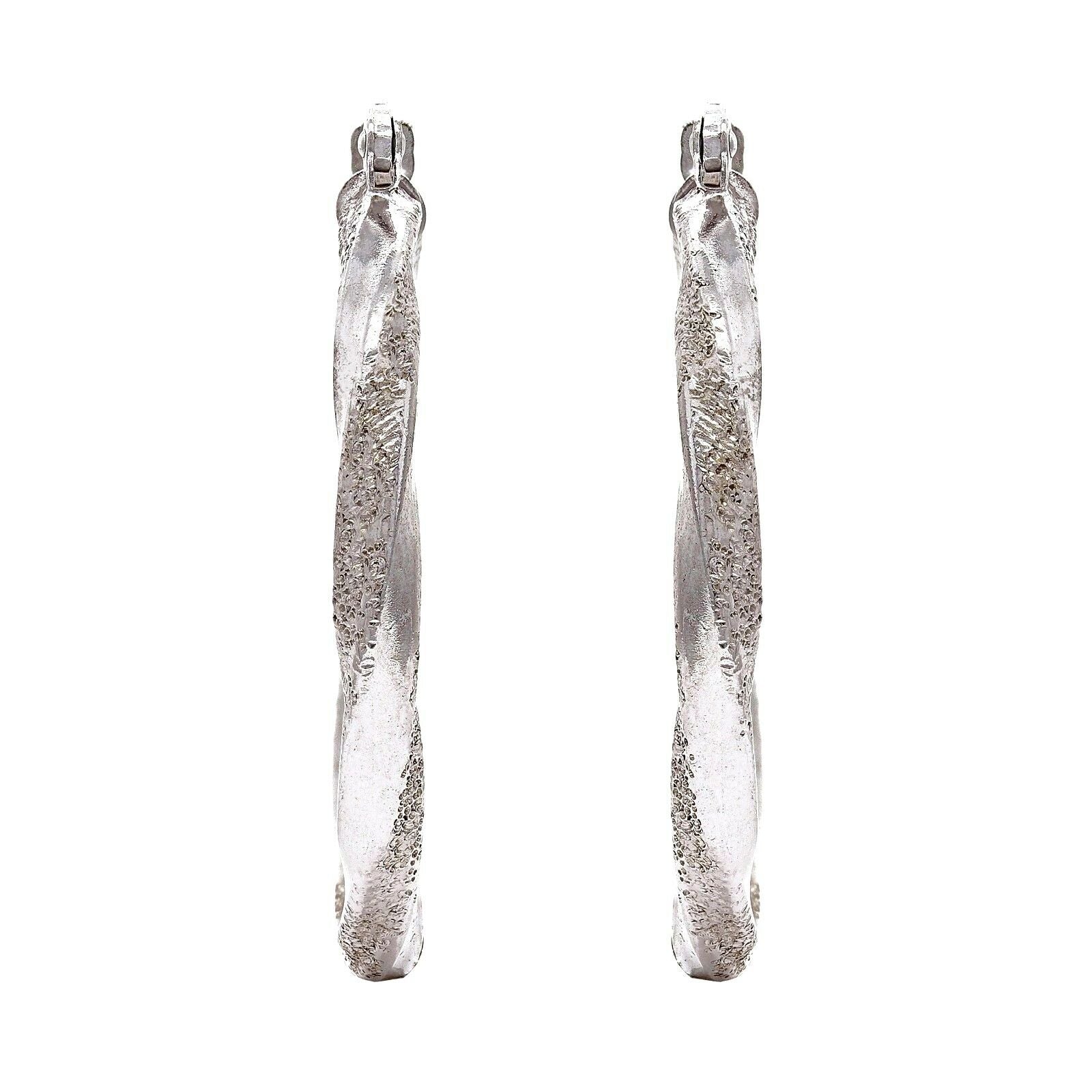 925 Sterling Silver Solid Round Twisted Loop Hoop Earrings 1.2" 3mm 5 grams