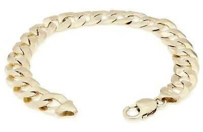 14k Yellow Gold Flat Cuban Curb Link Chain Bracelet 9" 9mm 19.1 grams - Yellow,9"