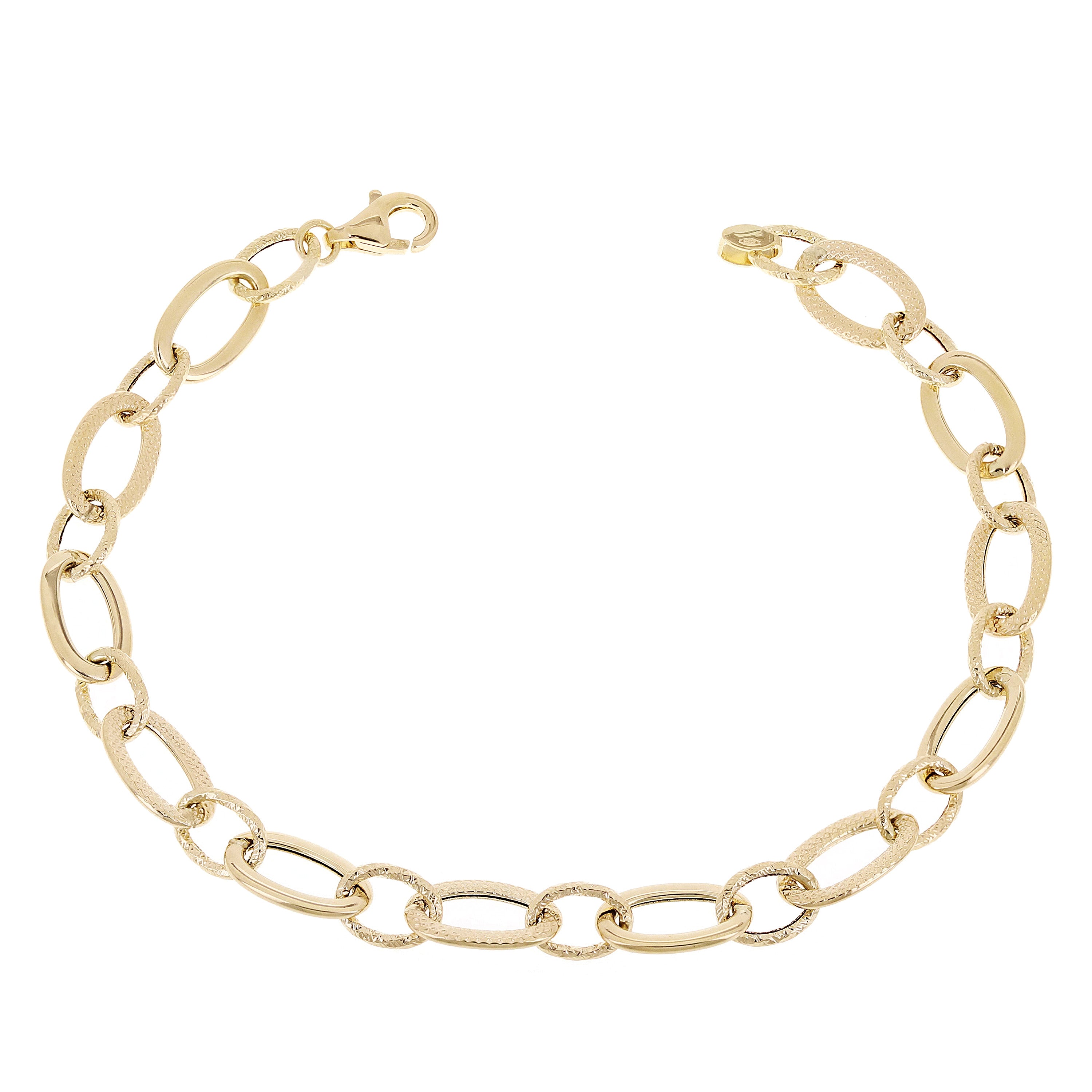 Italian 14k Yellow Gold Hollow Oval Link Bracelet 7.5" 7.2mm 2.8 grams