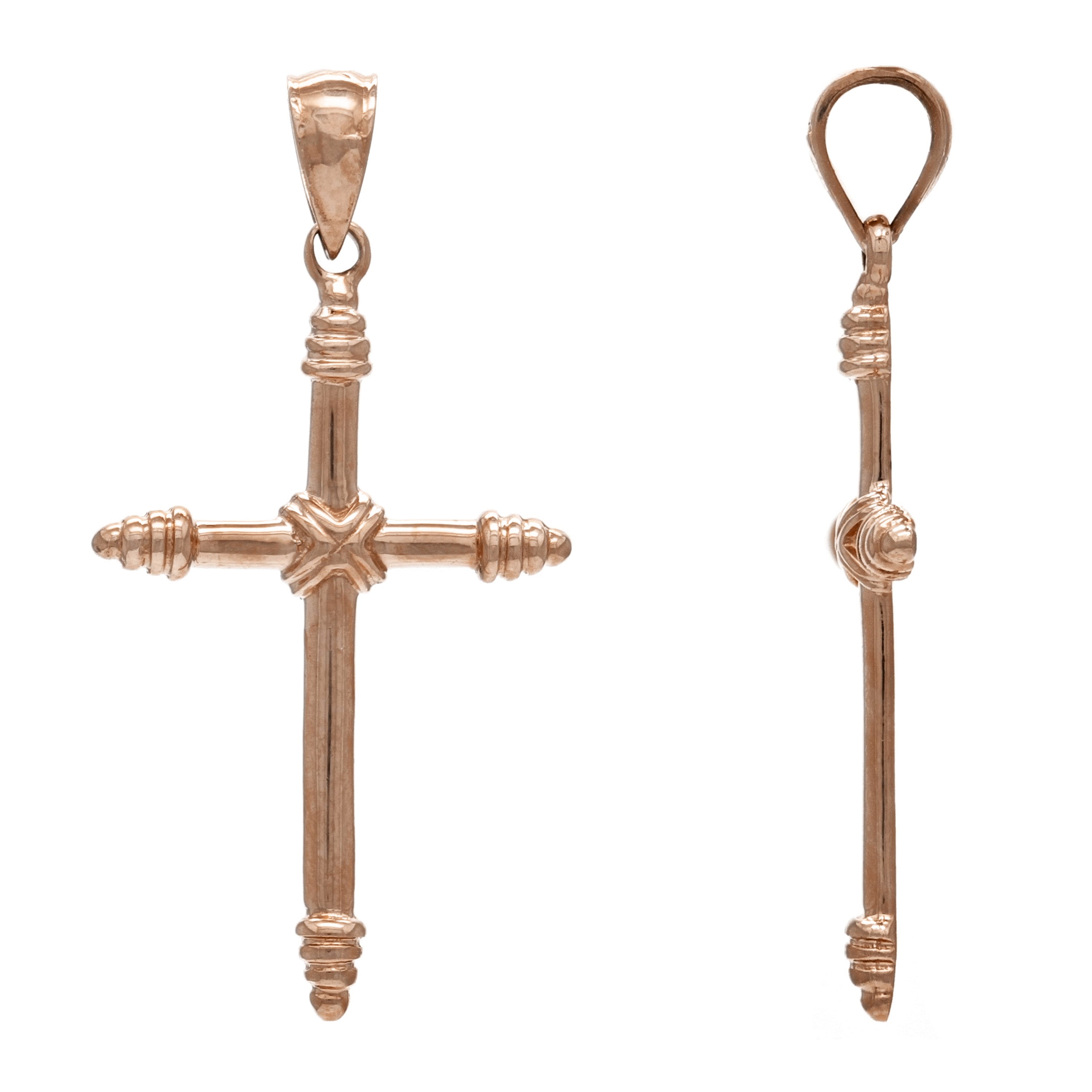 14k Rose Gold Cross Religious Charm Pendant 1.4" 1.9 grams - Rose