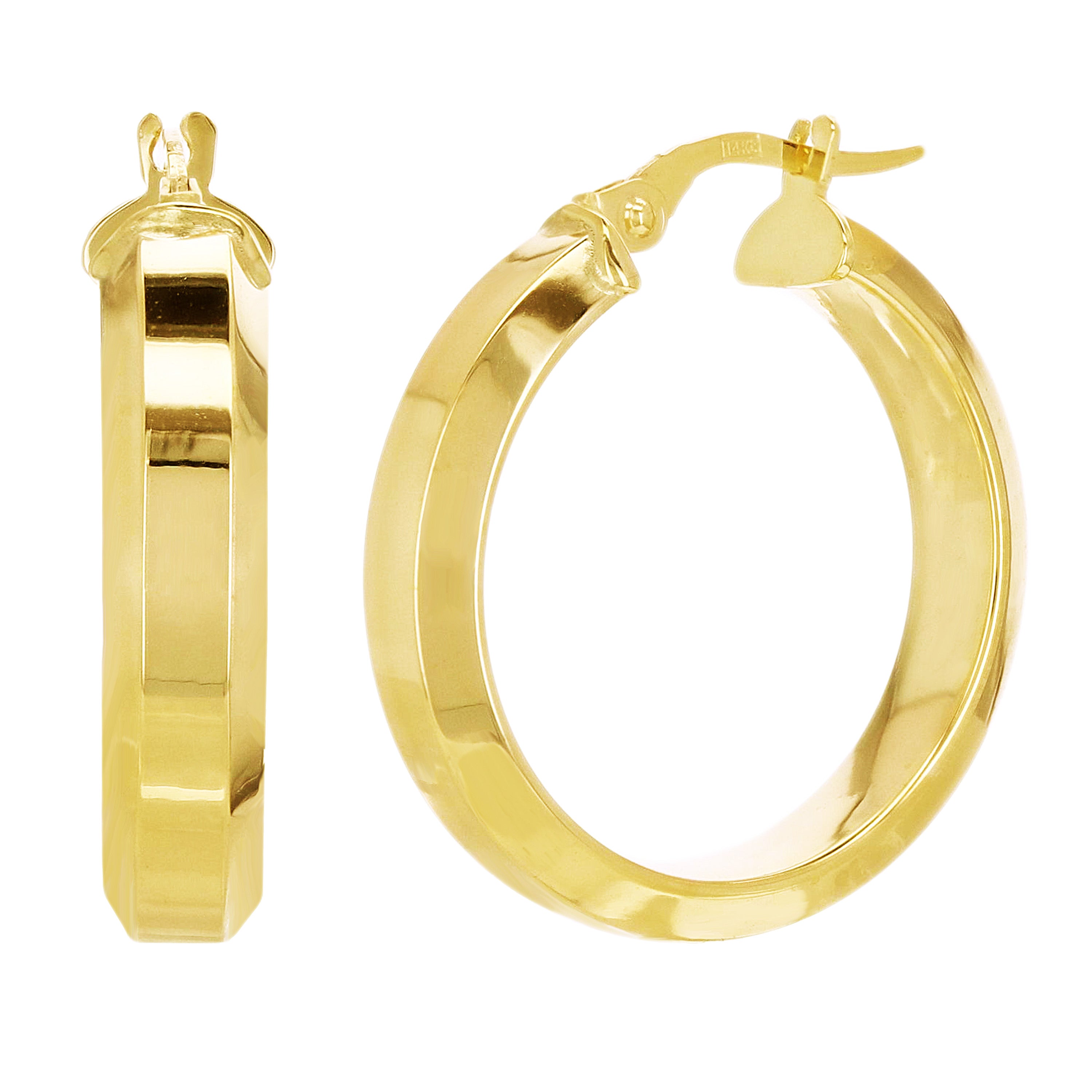 Italian 14k Yellow Gold Square Tube Round Hoop Earrings 1" 5mm 3 grams