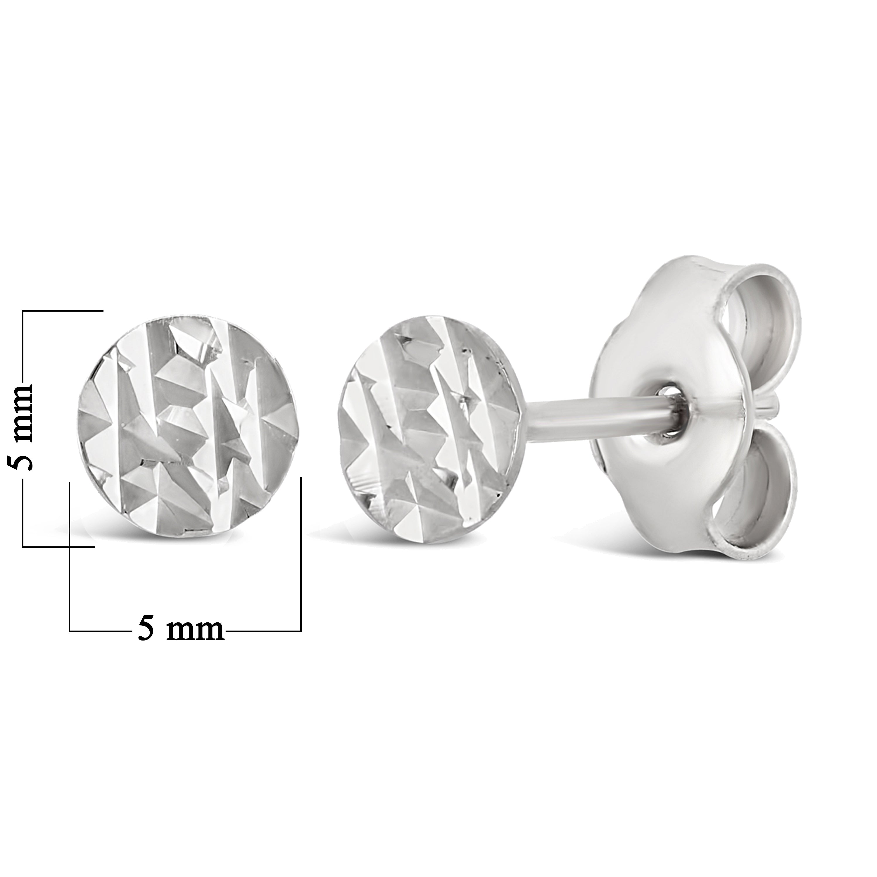 Italian 14k White Gold Petite Round Textured Medallion Disc Stud Earrings 4mm - White,4 mm